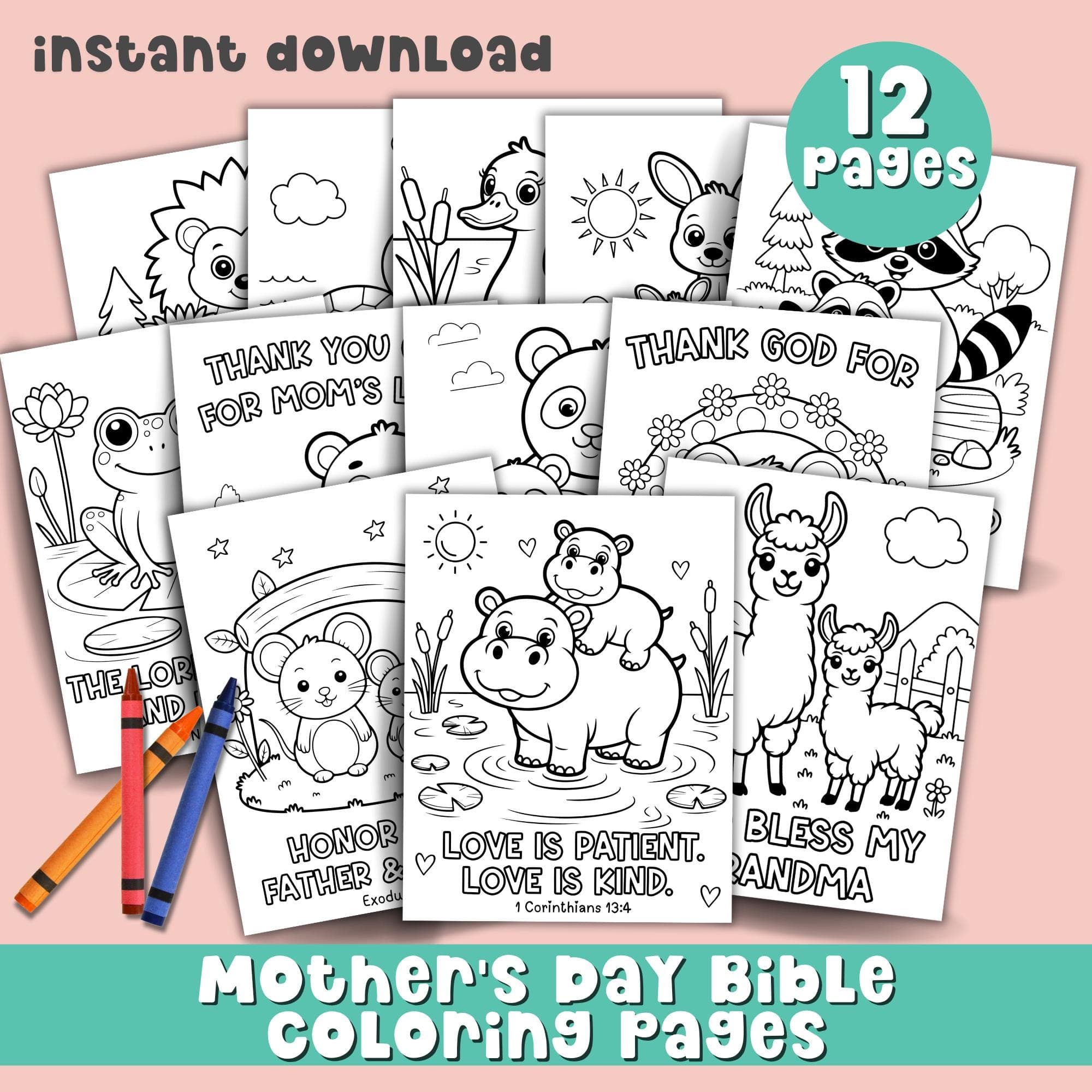 Mothers Day Bible Coloring Pages for Kids Christian Printable Mom Gift Bible Verse Activity Homeschool Sunday School Church Activity PDF