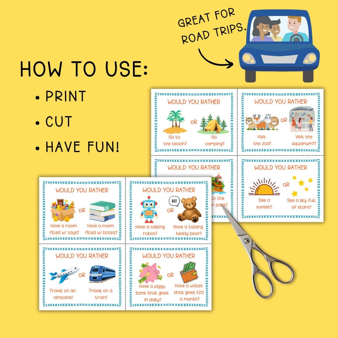 Would You Rather Kid Activity Travel Game Question Card Summer Travel Activity Roadtrip Game Kid Trivia Airplane Game Icebreaker Question - image 4