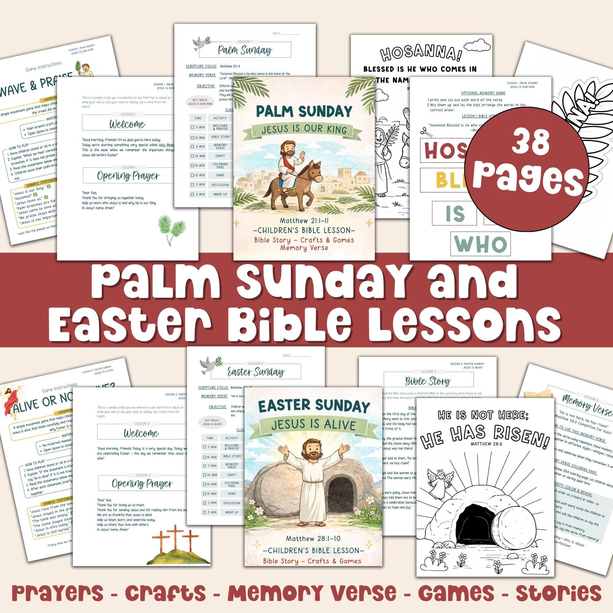 Holy Week Bible Lesson Bundle Printable Palm Sunday and Easter Sunday for Kid Ministry Sunday School