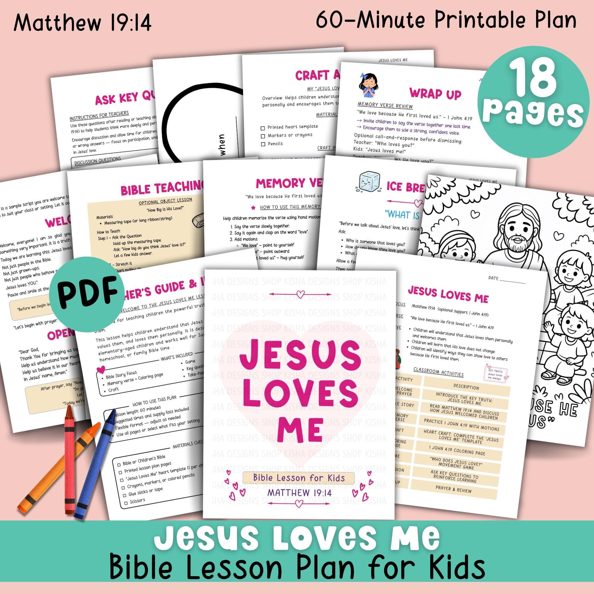 Jesus Loves Me Bible Lesson for Kids Printable Sunday School Lesson 1 John 4:19 Faith Based Coloring Christian Classroom Scripture Activity