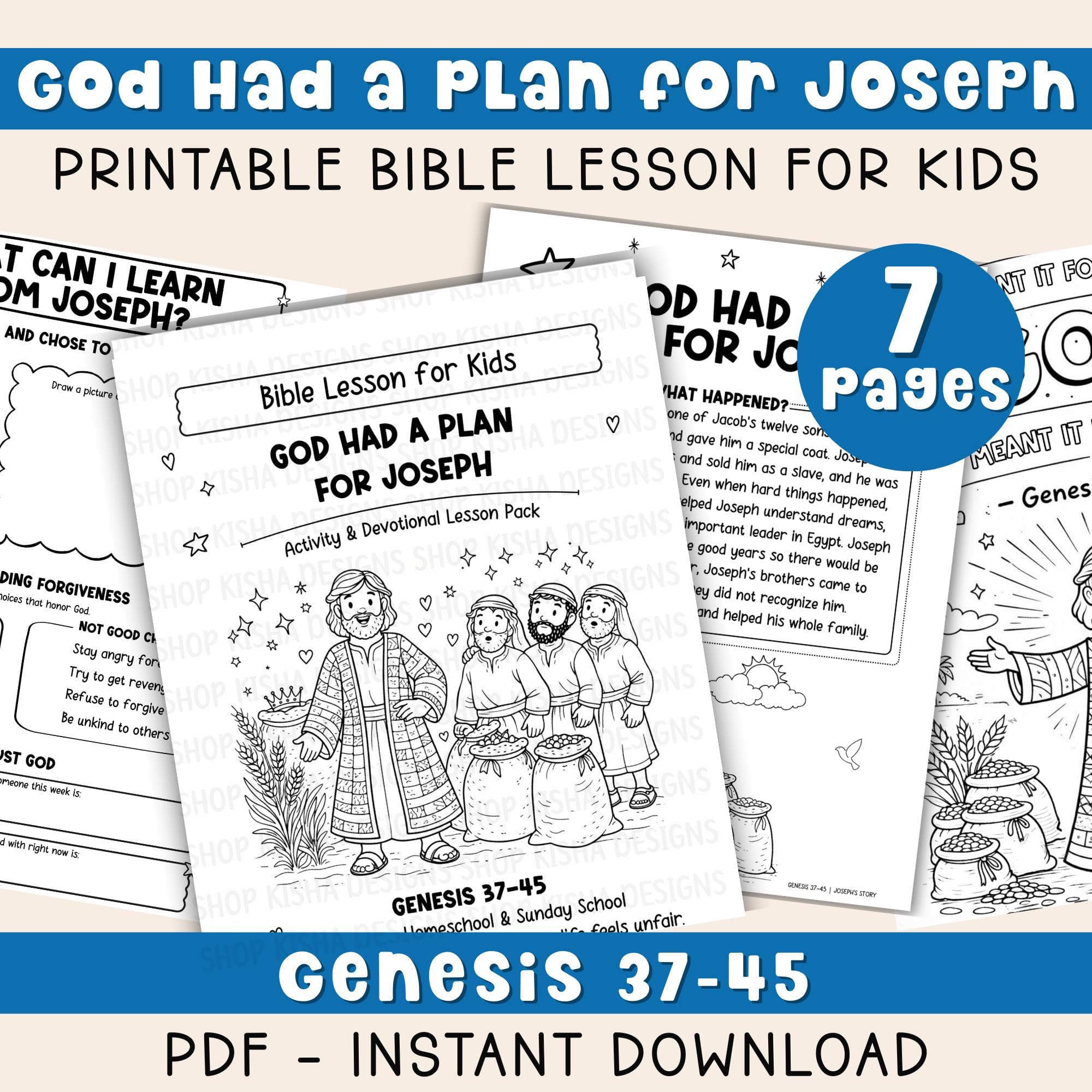 Joseph Bible Lesson for Kids Printable Old Testament Story of Joseph Activity Christian Homeschool Sunday School Scripture Study PDF