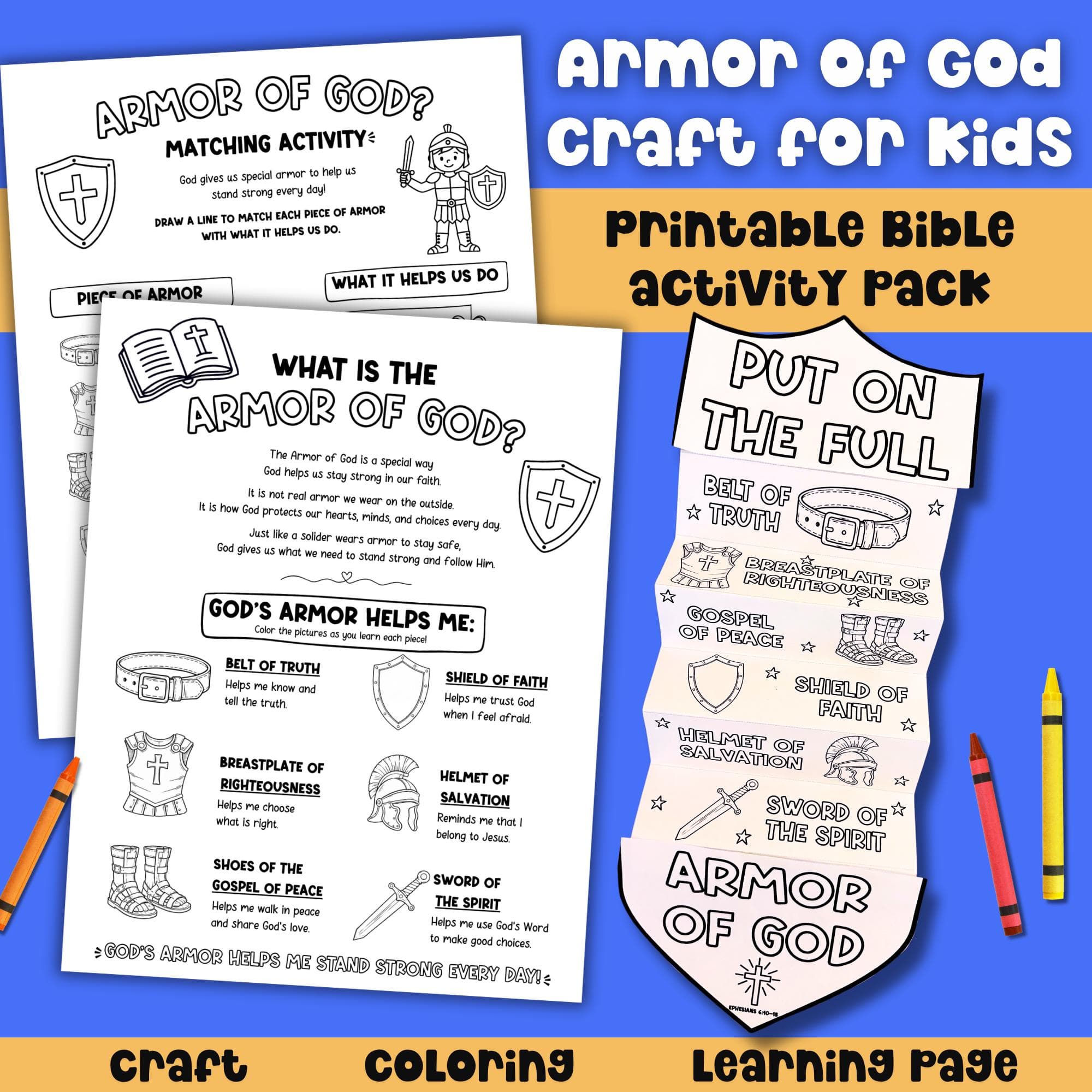 Armor of God Bible Craft Cut and Paste Bible Verse Coloring Sunday School Activity Christian Kid Bible Study Resource VBS Craft