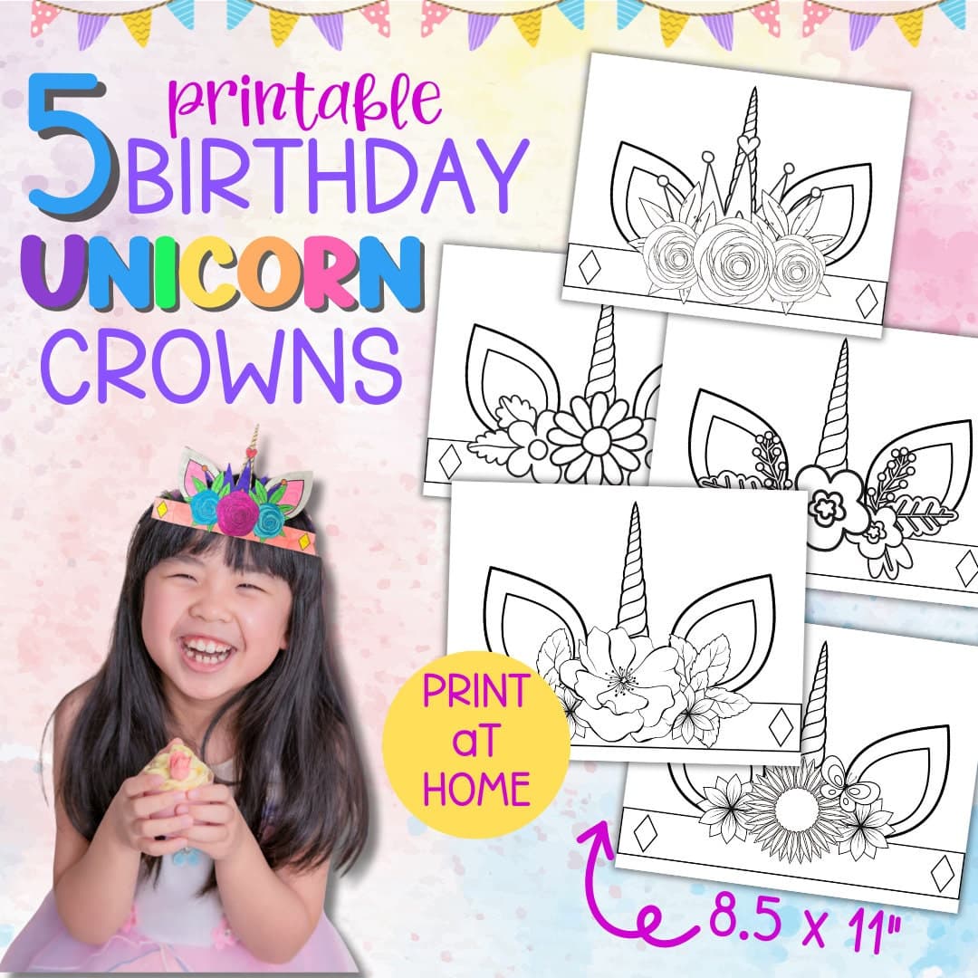 Unicorn Birthday Party Crown Unicorn Activity Coloring Birthday Headband Party Favor Template Unicorn Horn Birthday Unicorn Party Girl Crown