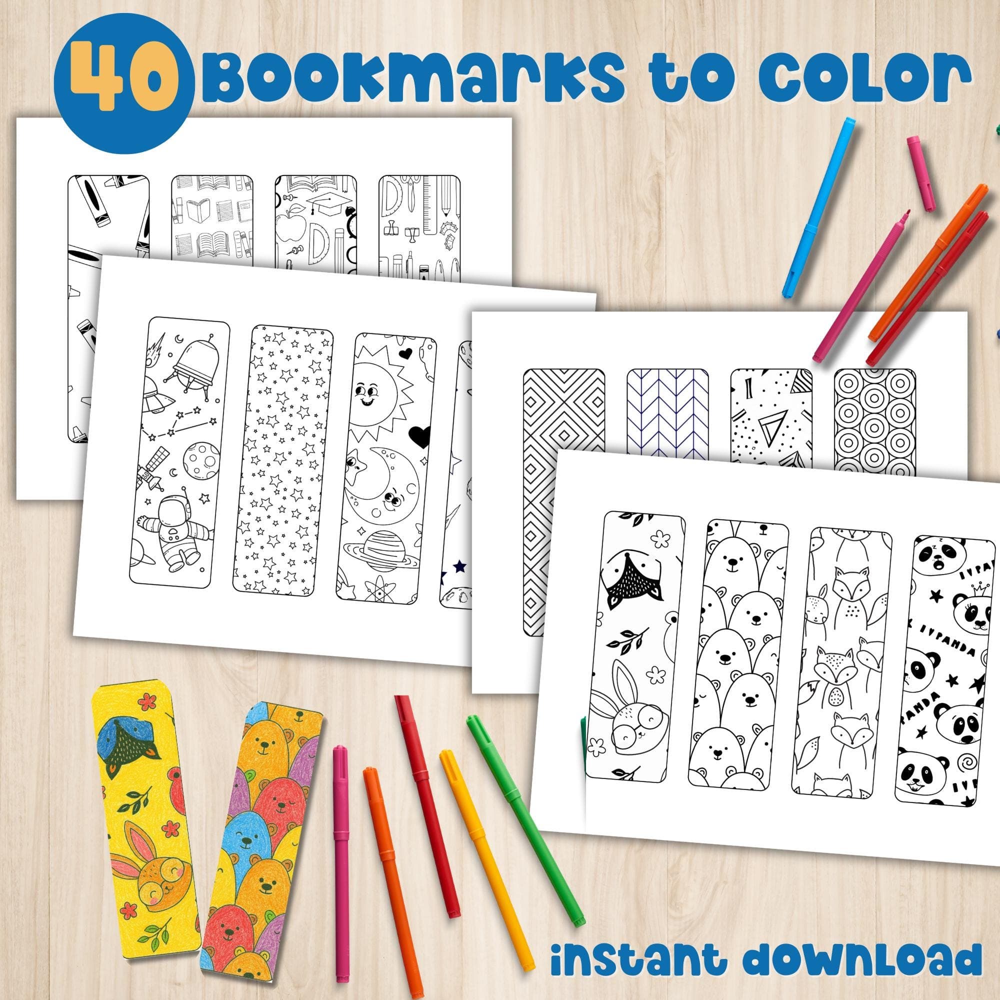 Cute Bookmark Bundle for Kids to Color Doodle Coloring Printable Kid Activity Worksheet Library Activity for School Librarian Printable