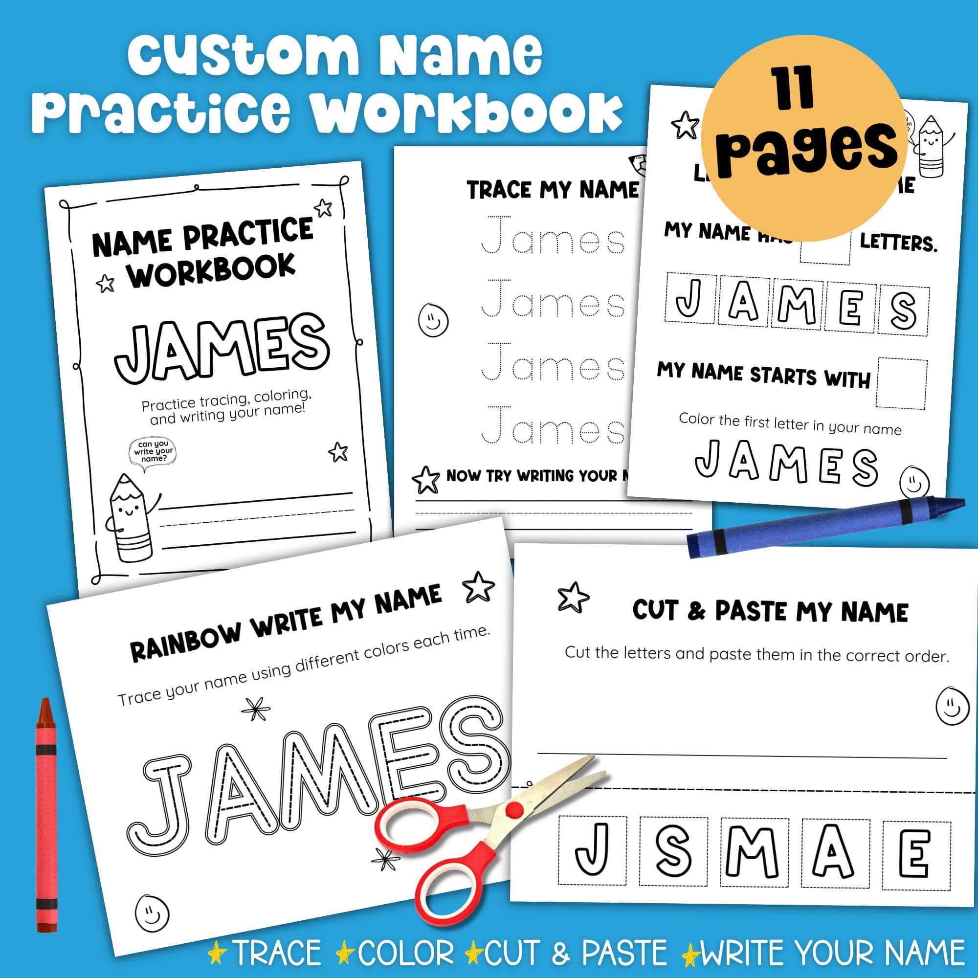 Custom Name Tracing Workbook Preschool Name Tracing Learn to Write Name Handwriting Practice Kid Name Practice Printable Quiet Activity Book