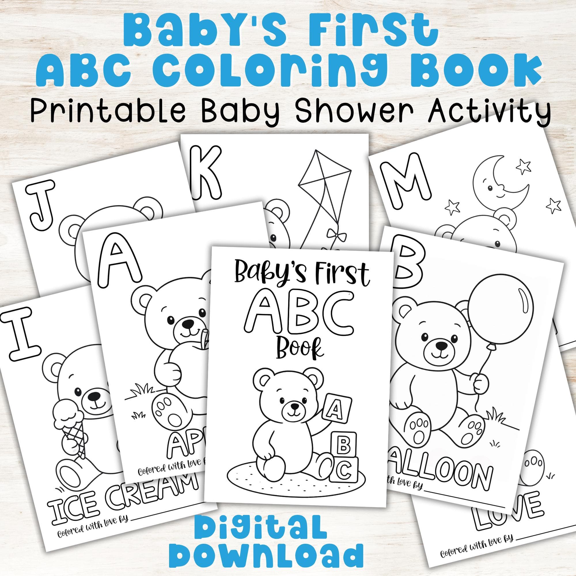Baby Shower ABC Book Coloring Activity | Teddy Bear Theme Baby Shower | Baby First Keepsake Printable | Newborn Baby Gift | Baby Shower Idea