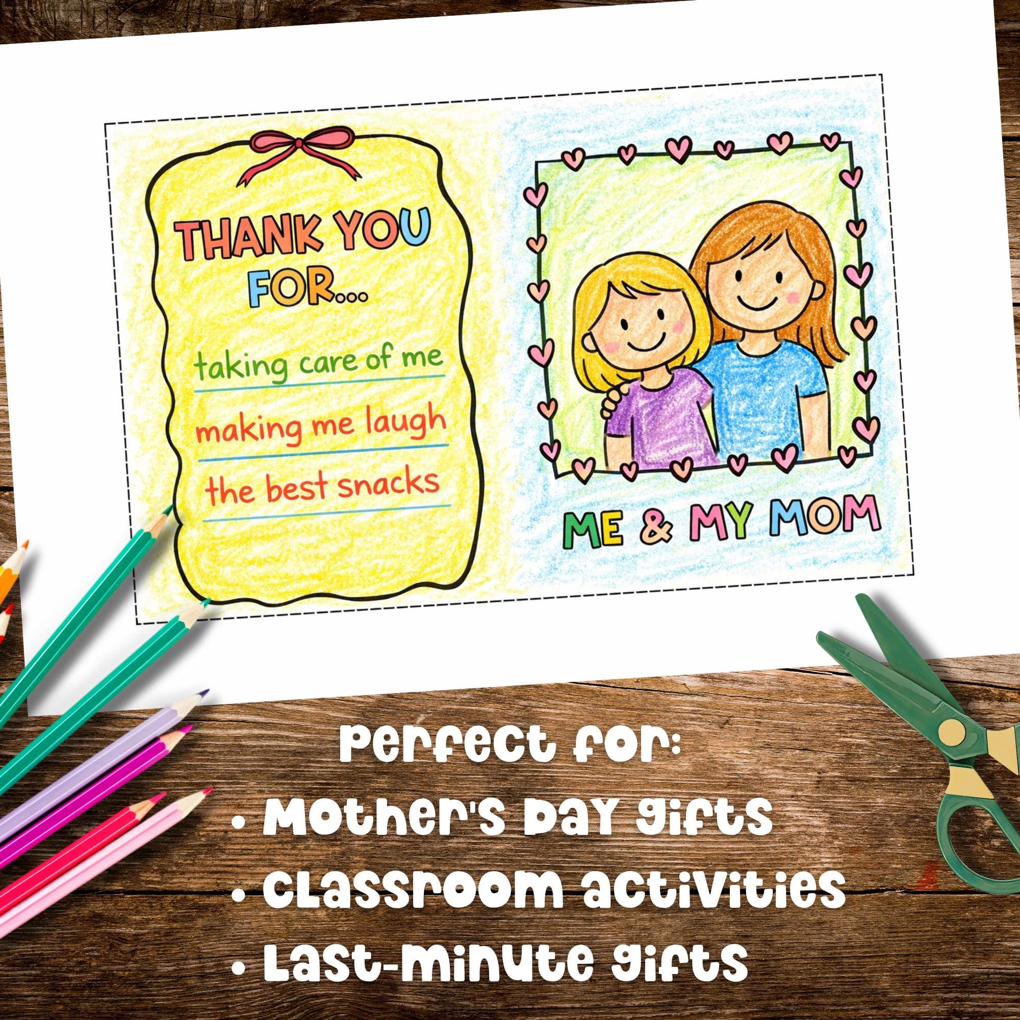 Me and my mom drawing page from printable Mother's Day activity book for preschool and elementary age kids.