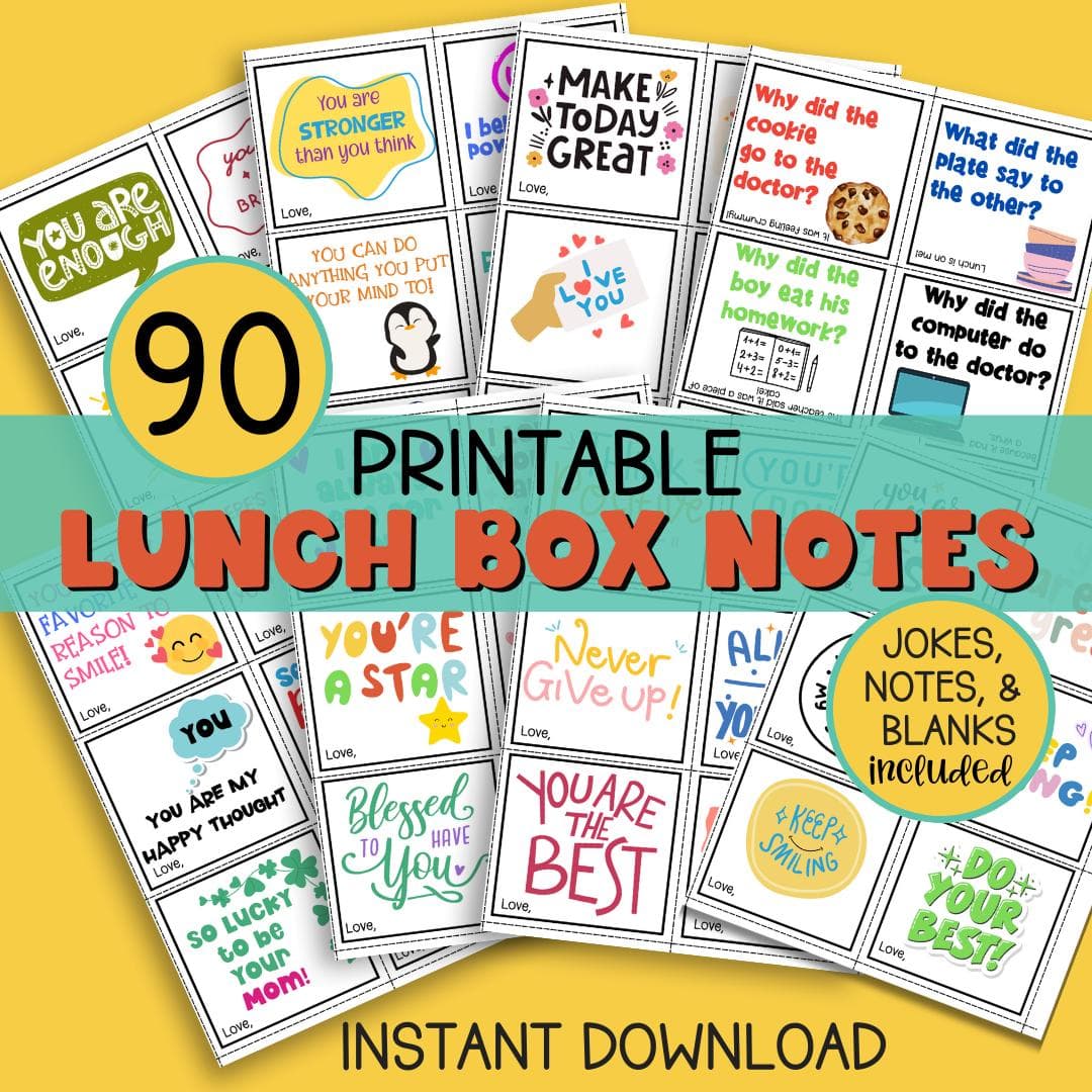 Printable School Lunch Note Assorted Card Kid Positive Affirmation Encouraging Love Note Motivation for Kid Lunchbox Joke Happy Note Card