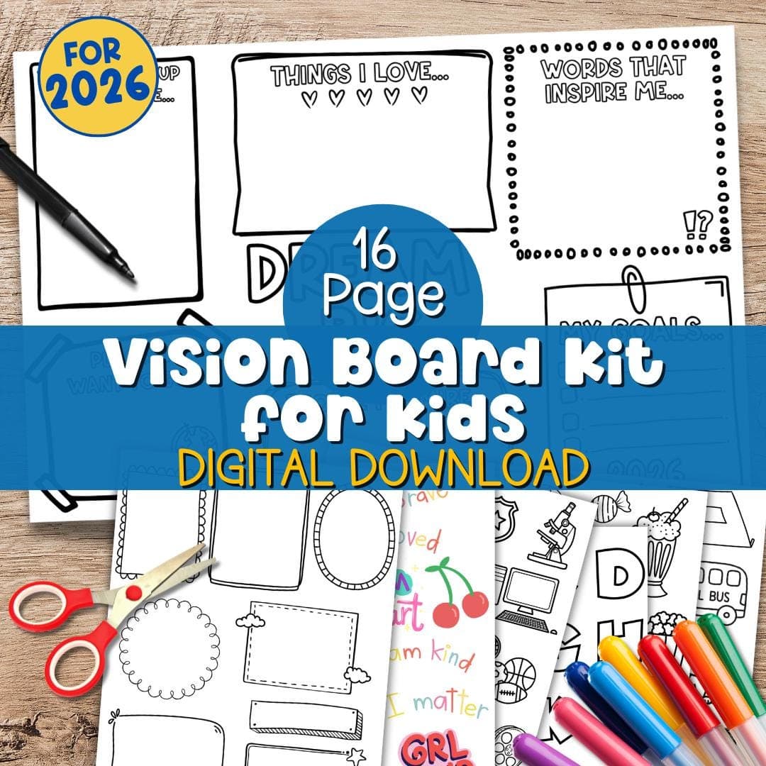 Kids Vision Board 2026 Printable Dream Big Goal Setting Activity with Affirmations New Year Goal Planning Activity for Kids
