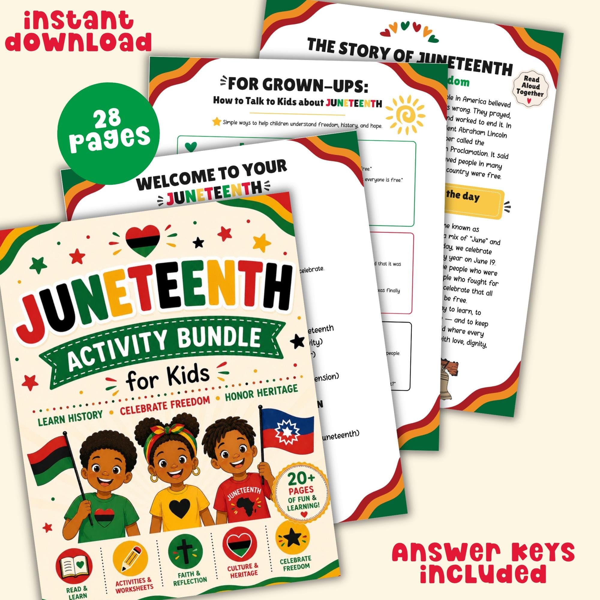 Juneteenth Activity Bundle | Juneteenth Printable Black History for Kids Freedom Day Juneteenth Coloring Crown Craft Christian Sunday School