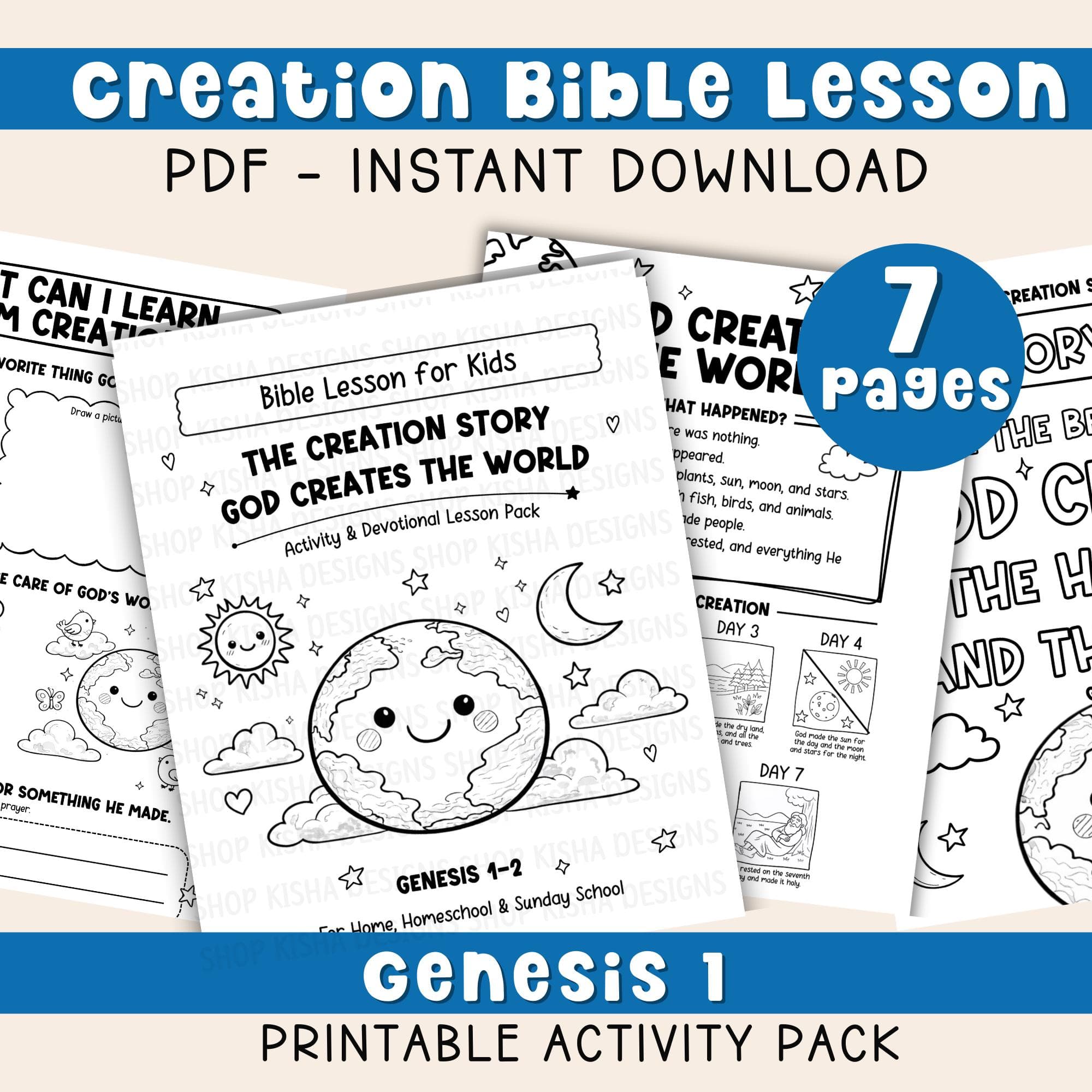 The Creation Bible Lesson for Kids Printable Bible Activities Scripture Devotional Christian Homeschool Bible Study Resource