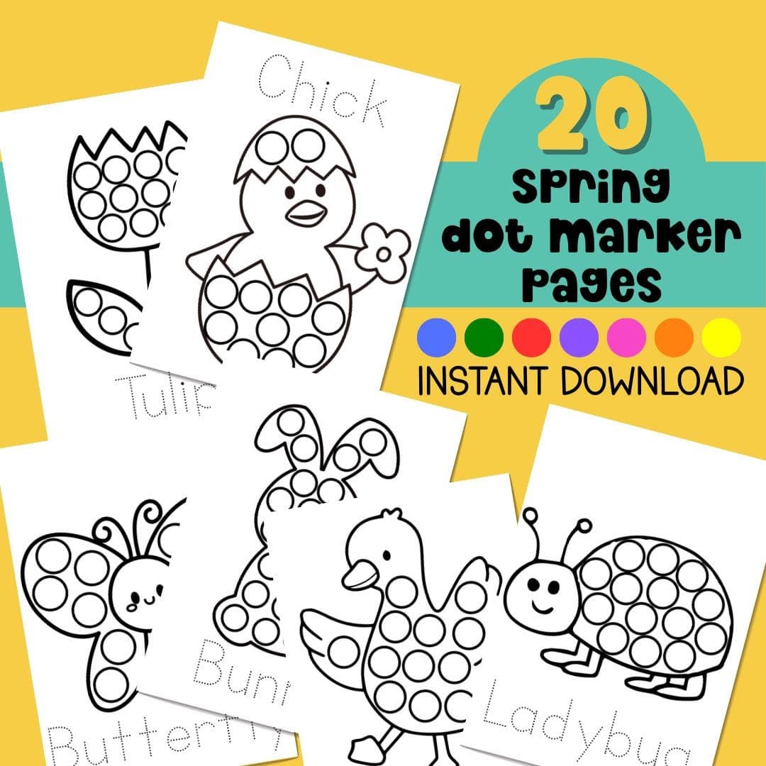 Spring Dot Marker Printable Do A Dot Coloring Page Kid Summer Travel Activity Toddler Worksheet Fine Motor Skill Quiet Book Preschool Ready
