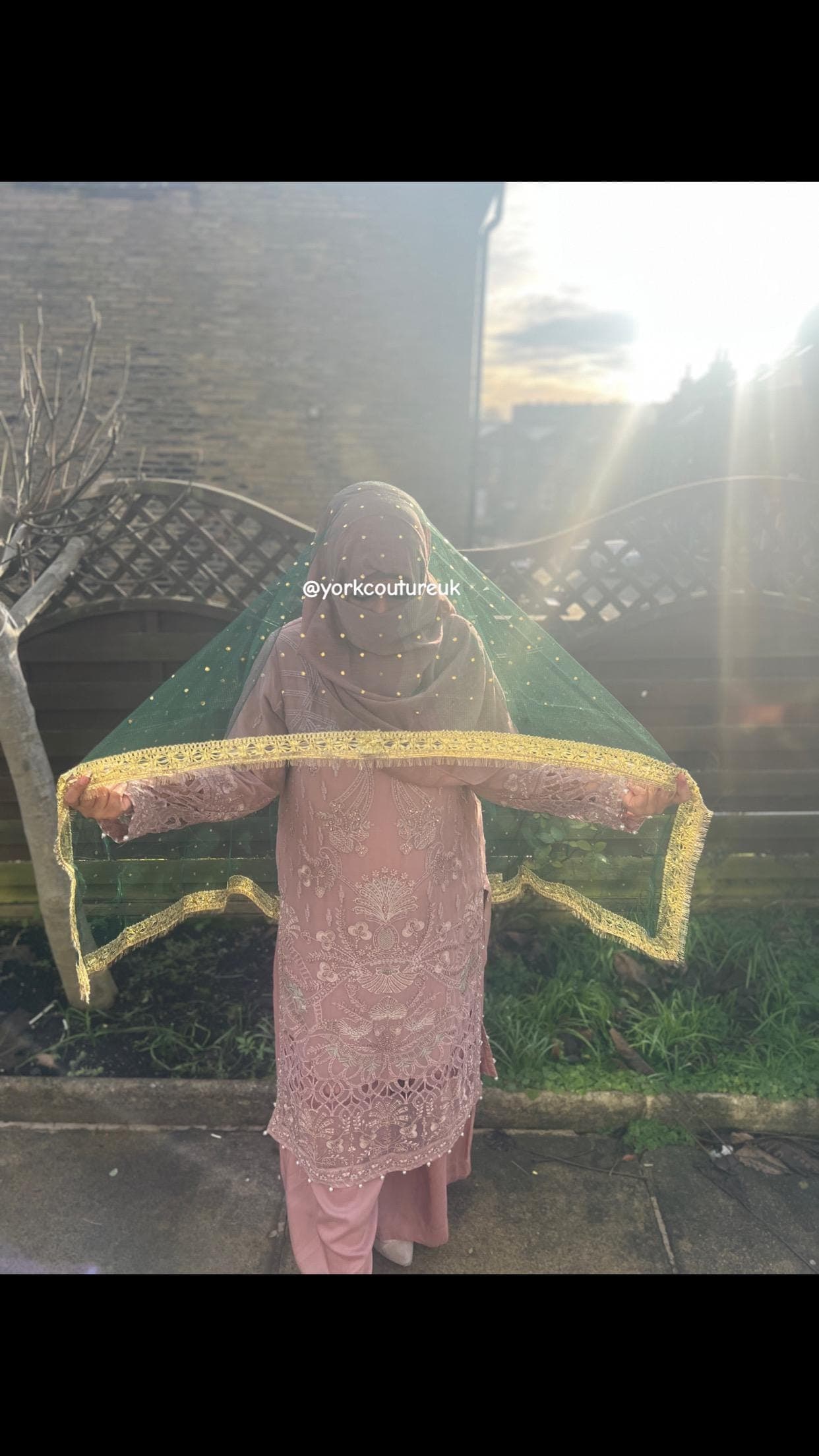 Personalised Green Rukhsati Dupatta Scarf Nikkah Bride Dulhan Mehndi Shaadi Pakistani veil Gotta net 75 x 35 inches