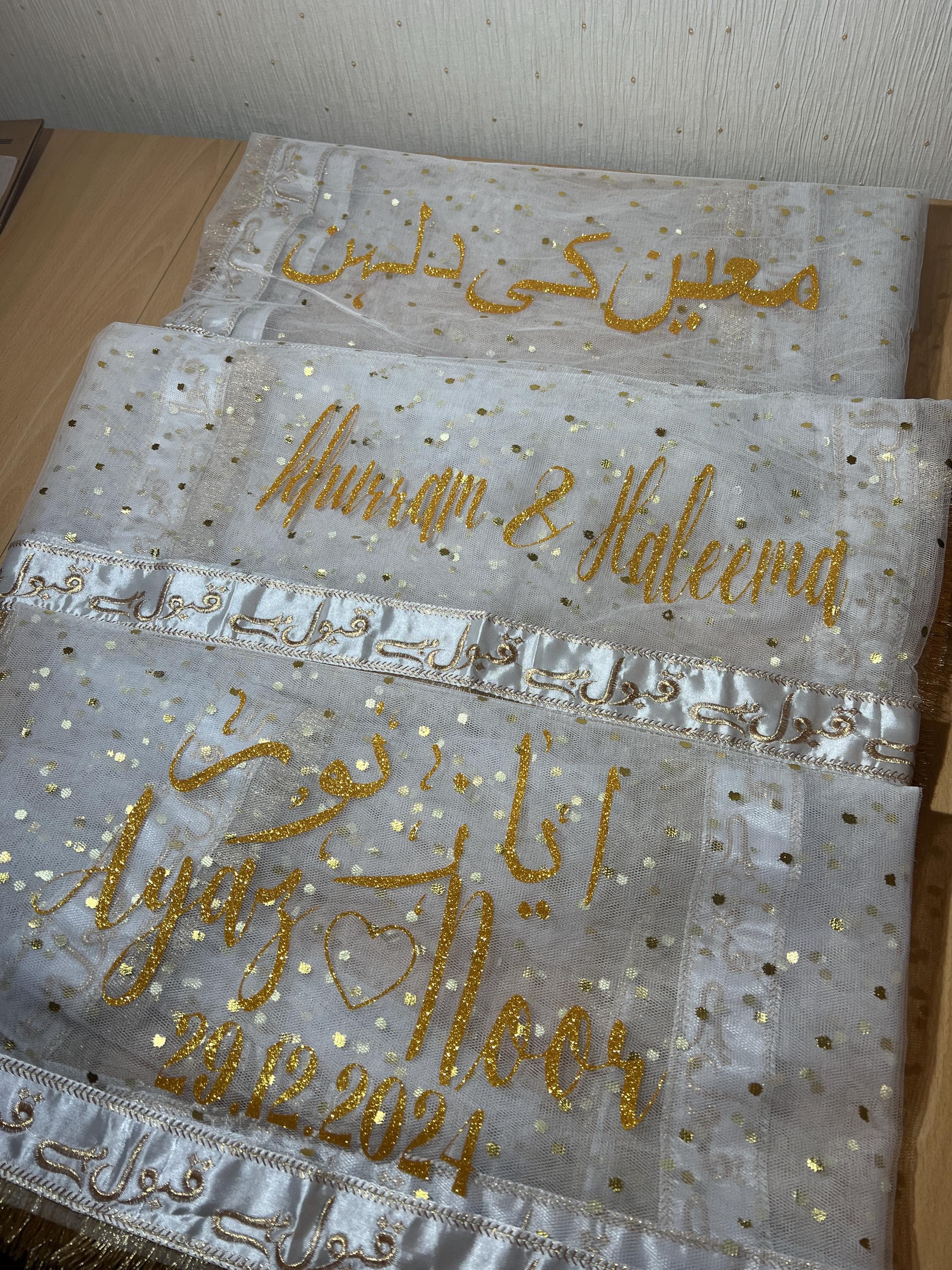 Personalised White Gold Qabool hai Nikah Dupatta soft Net Bridal veil for Entrance Rukhsati and Shaadi Ki Dulhan veil Wedding - image 3