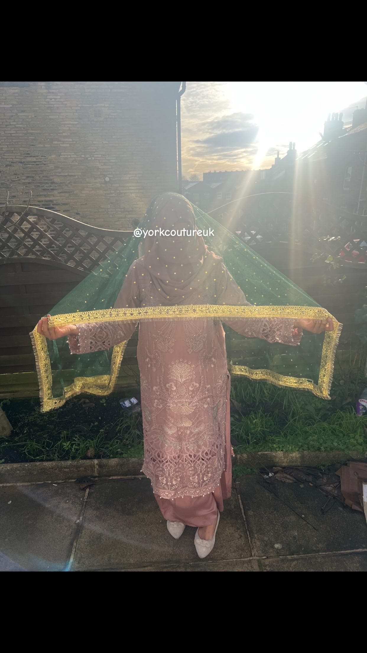 Personalised Green Rukhsati Dupatta Scarf Nikkah Bride Dulhan Mehndi Shaadi Pakistani veil Gotta net 75 x 35 inches - image 4