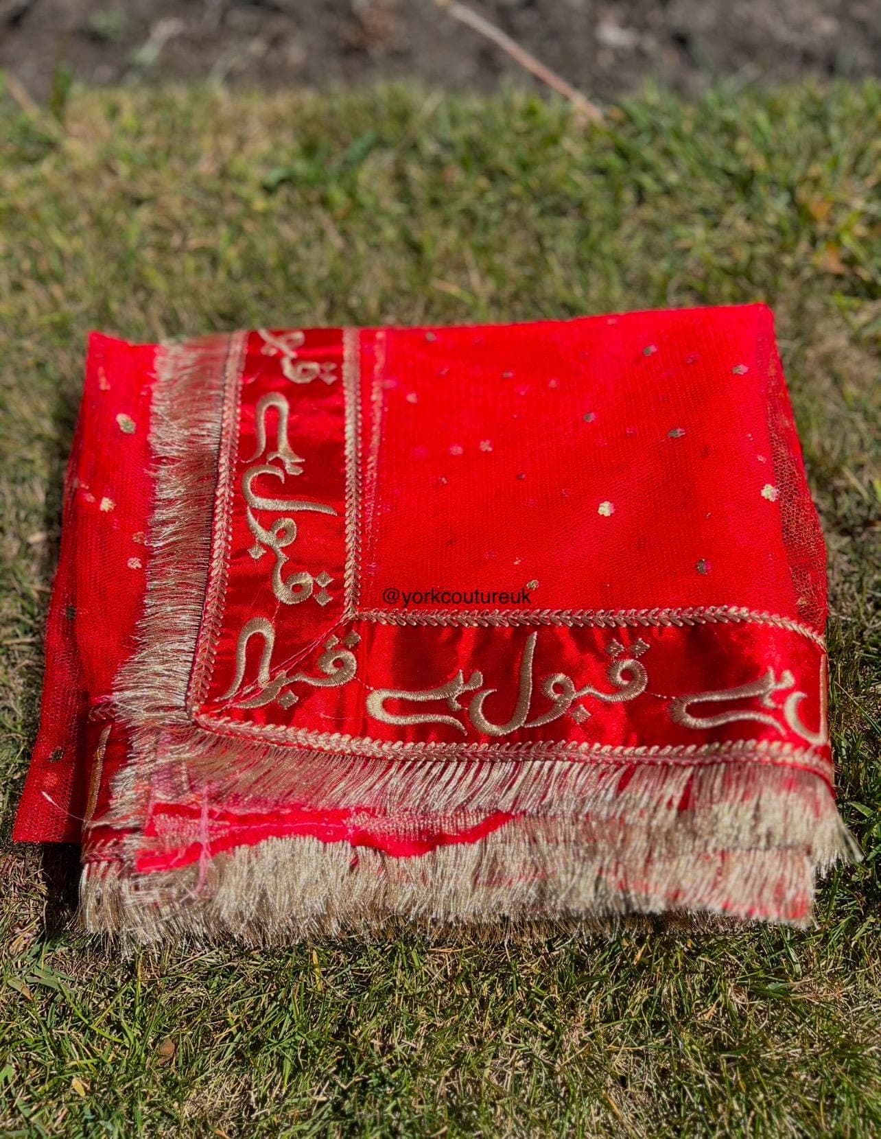 Red & Gold Nikkah Dupatta: Embroidered Soft Net Bridal veil for Entrance Rukhsati and Shaadi Dulhan veil Wedding - image 4