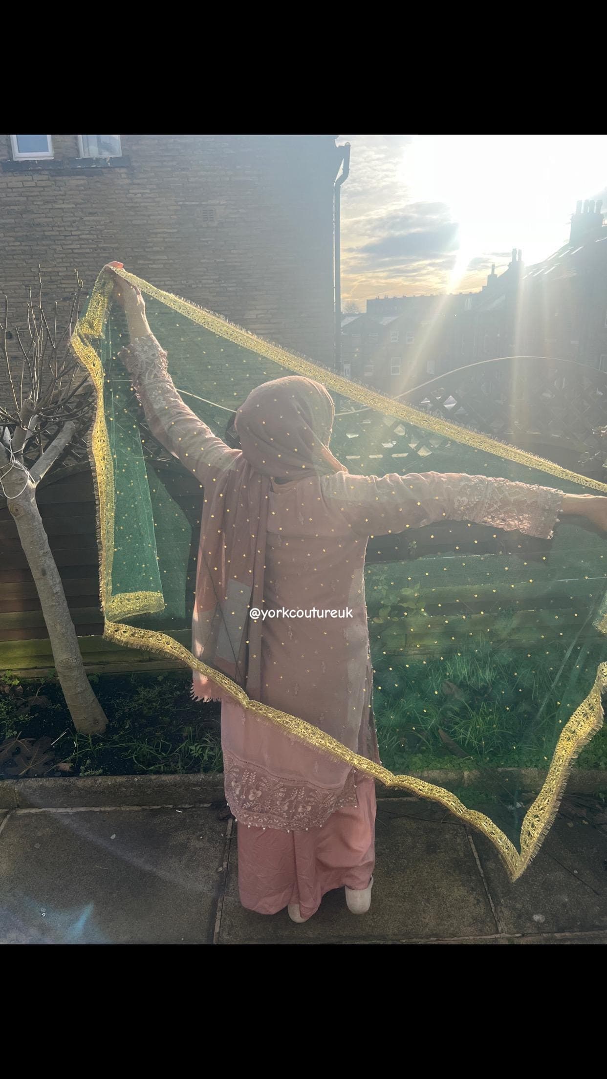 Personalised Green Rukhsati Dupatta Scarf Nikkah Bride Dulhan Mehndi Shaadi Pakistani veil Gotta net 75 x 35 inches - image 3