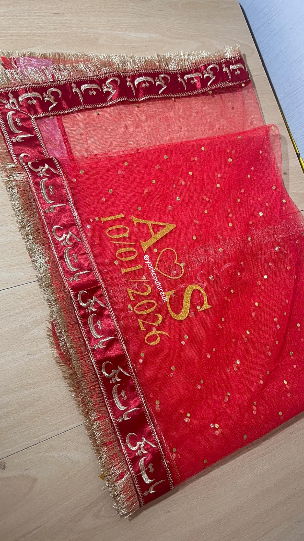 Baat pakki Red dupatta scarf veil Wedding dupatta Shaadi Engagement Bridal to be Dupatta for Entrance and Rukhsati - image 3