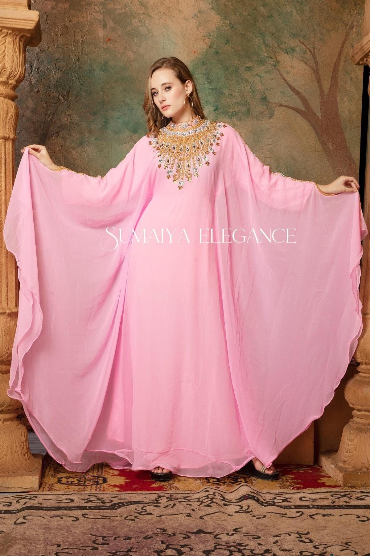 Hand Beaded Georgette Kaftan Maxi Gown with Scarf