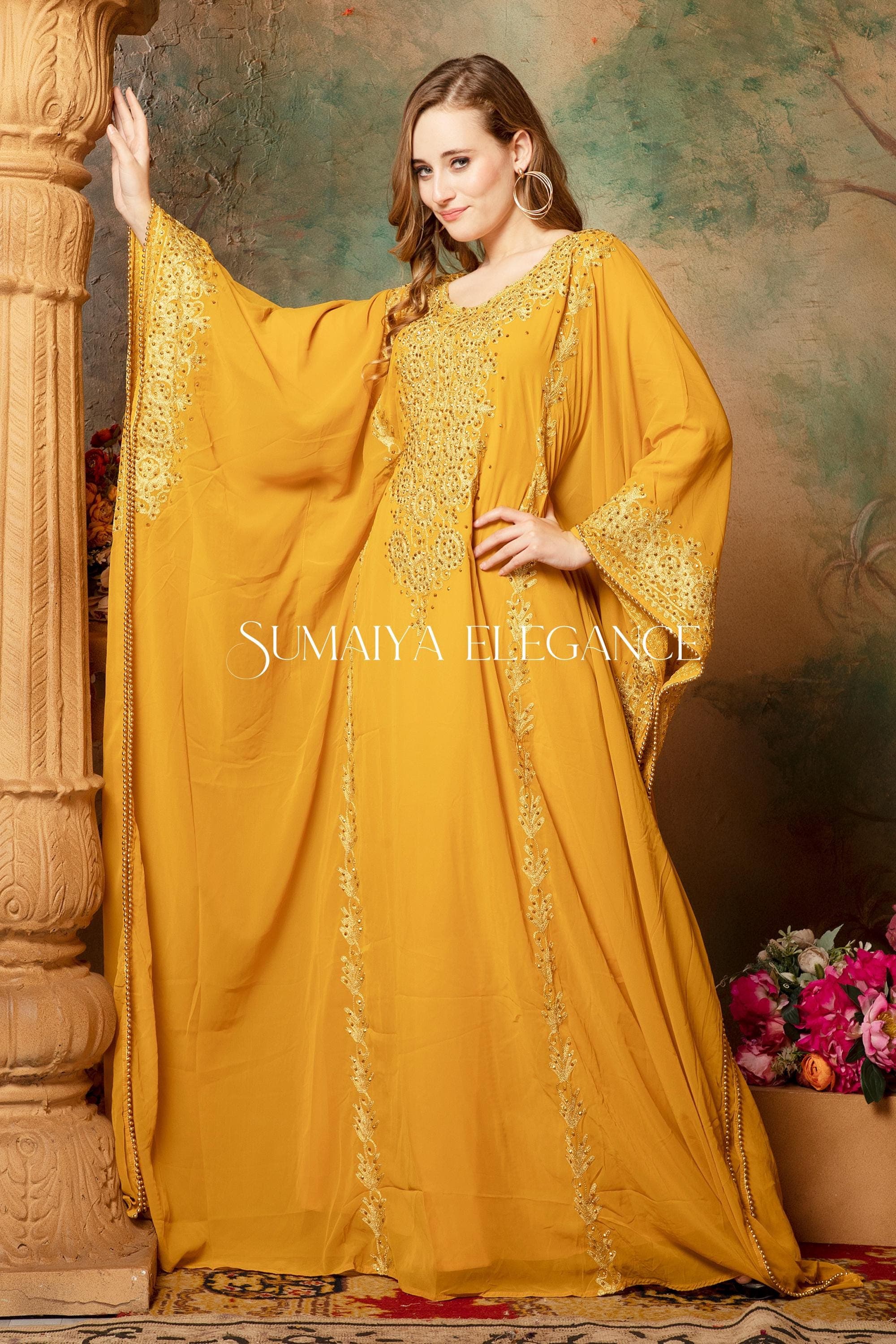 Hand Beaded Moroccan Caftan, Aari Embroidered Dubai Evening Gown - image 5