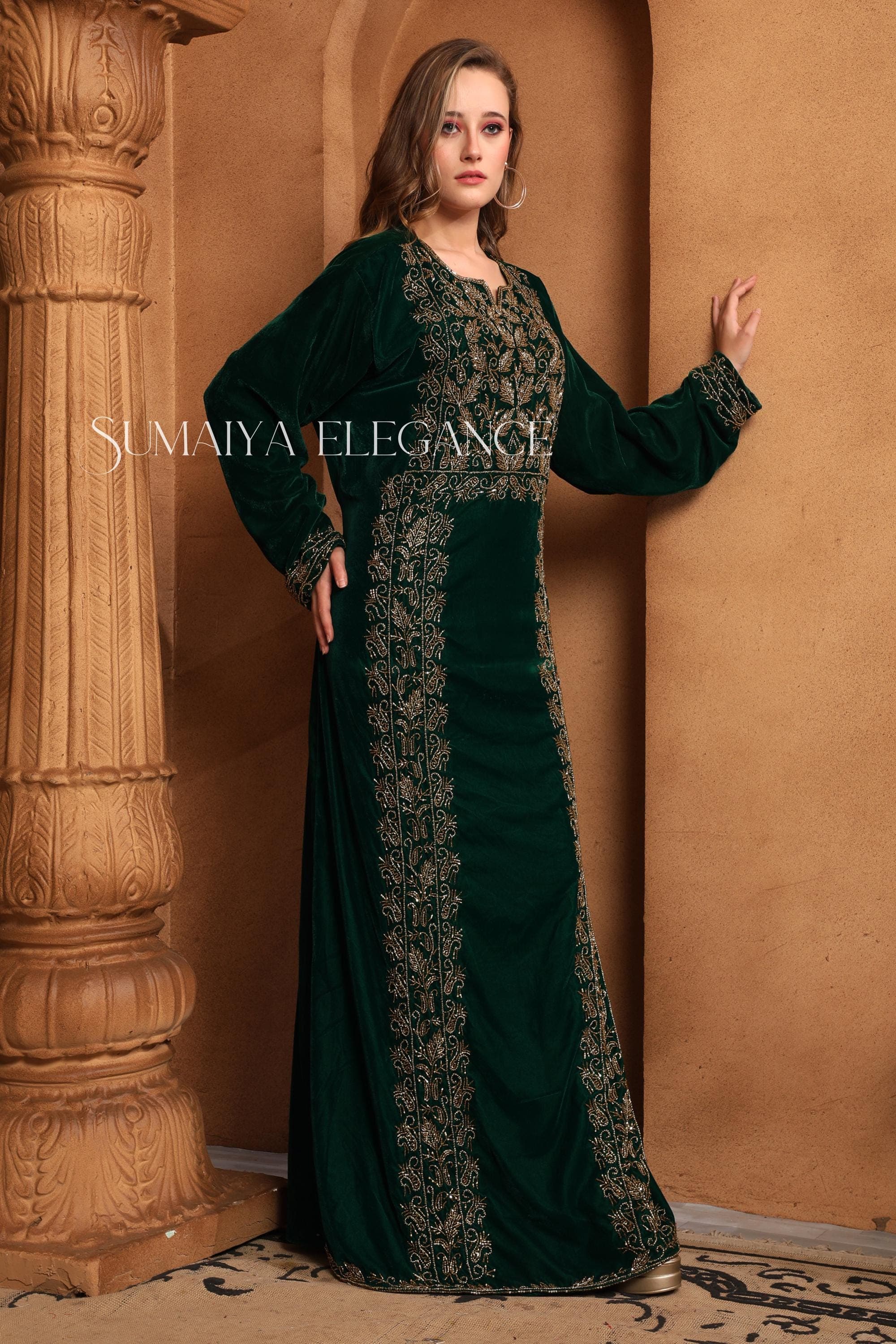 Embroidered Velvet Kaftan Gown, Crystal Beaded Abaya, Moroccan Wedding Dress - image 4