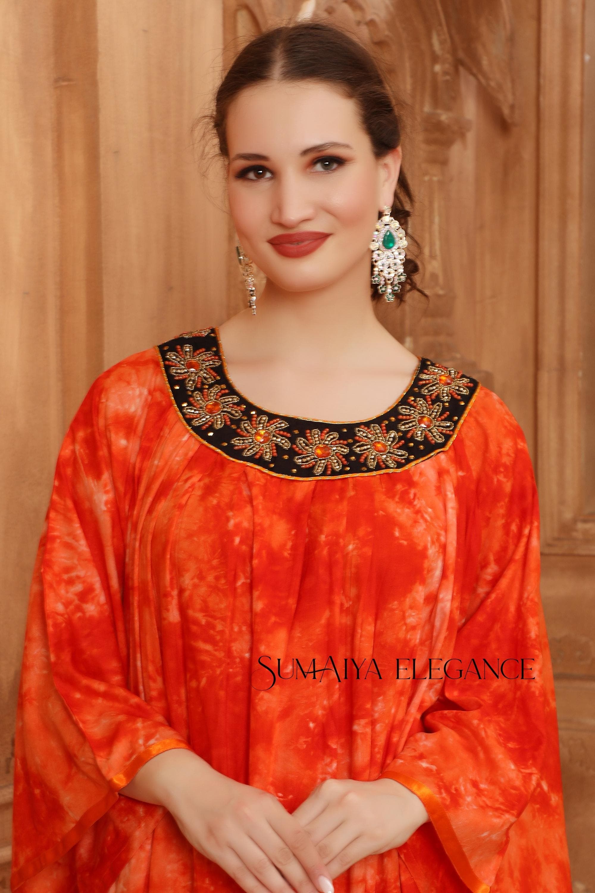 Handmade Embroidered Tie Dye Kaftan Abaya with Scarf - image 3