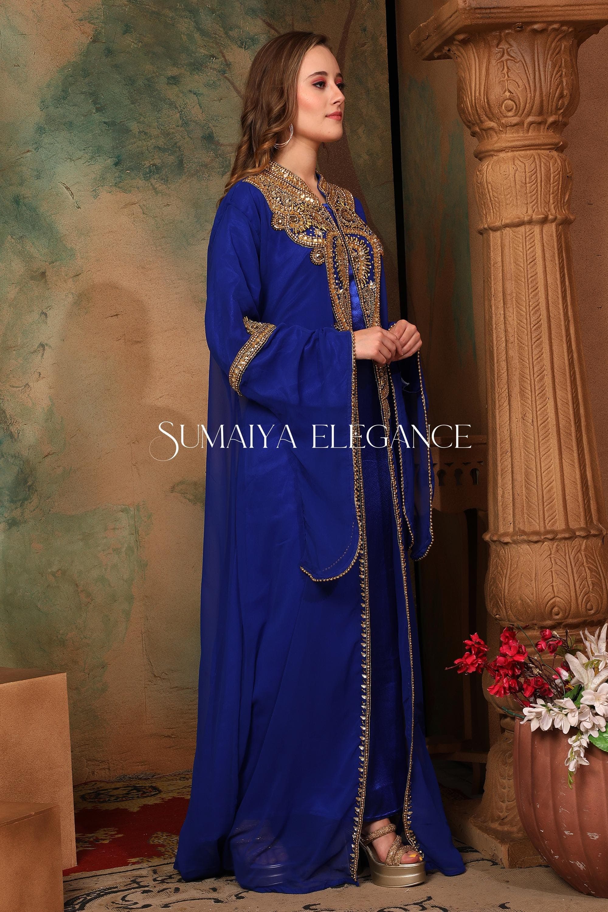 Hand Beaded Georgette Kaftan: Moroccan Abaya, Dubai Style - image 5