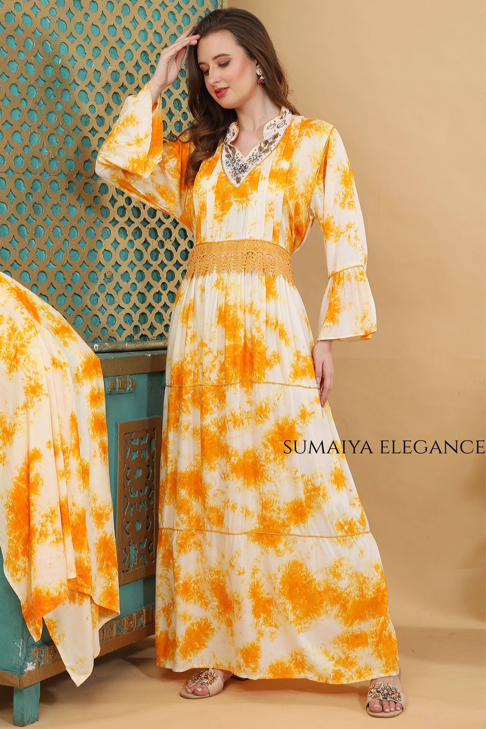 Modest Maxi Dress For Women, Cotton Kaftan Abaya Plus Size Loose Fit Dress Embroidered Neck Evening Wear Resort Outfit