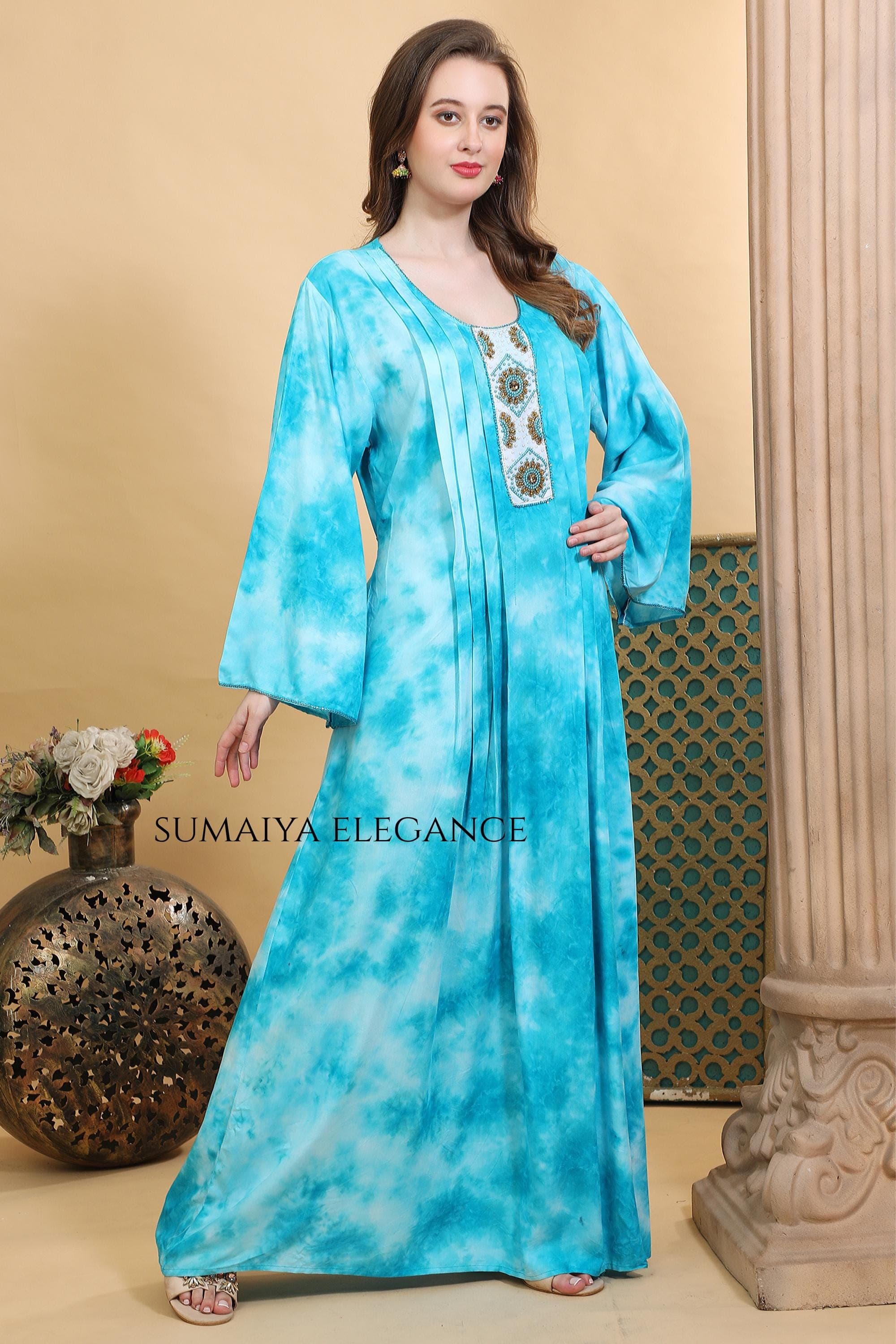 Premium Women’s Kaftan Maxi Dress with Detailed Neckline | Relaxed Fit Lounge Dress | Elegant Modest Wear - image 3
