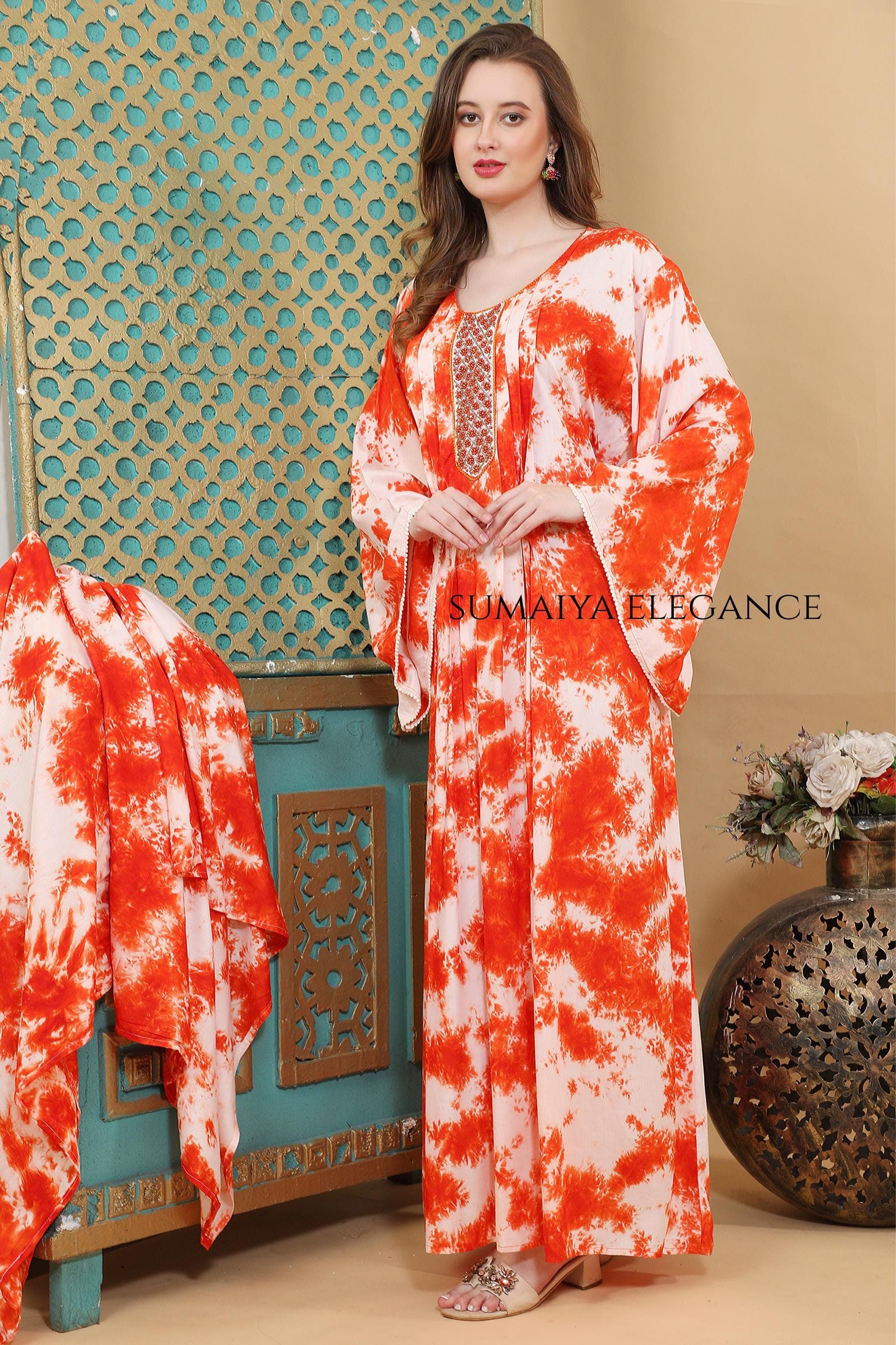 Designer Kaftan Dress with Detailed Front Panel Flowy Maxi Kaftan for Women Modest Vacation Outfit.Best fit for summer. - image 4