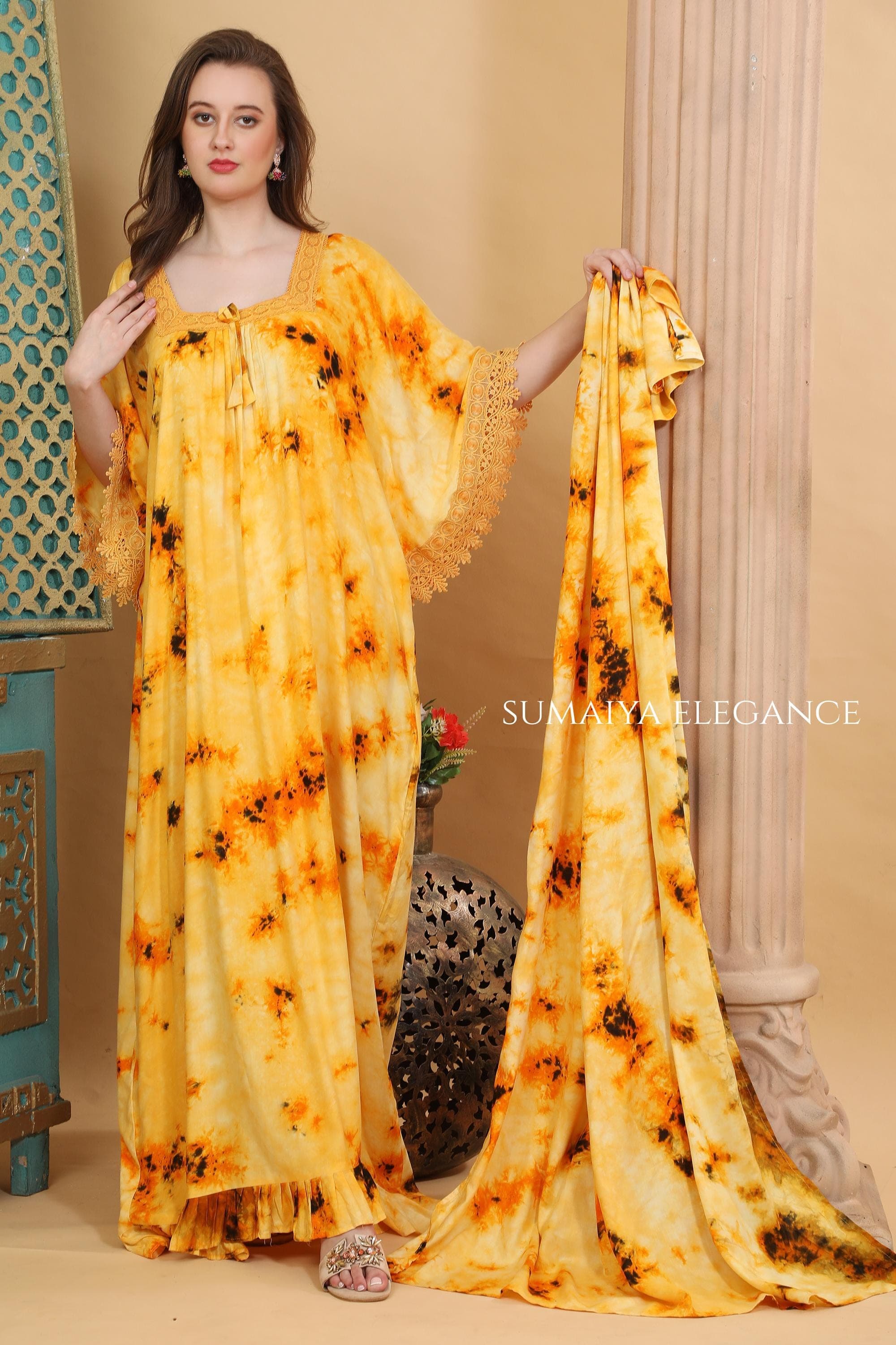 Handcrafted Kaftan Dress Lounge Wear Embroidered Neckline Maxi Resort Wear Caftan Relaxed Fit Summer Dress - image 3