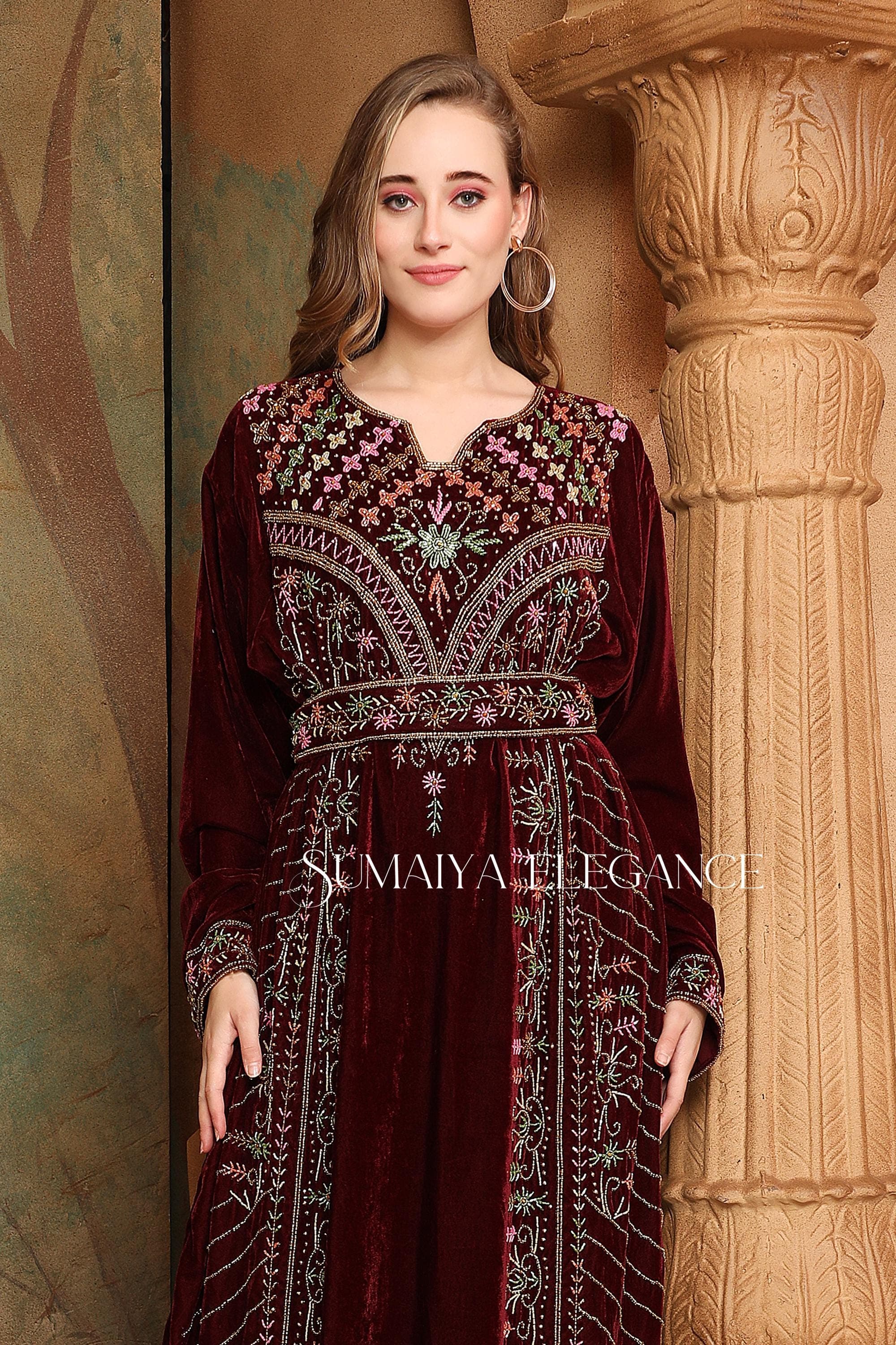 Hand Beaded Velvet Kaftan Gown: Moroccan Dubai Style Abaya - image 3