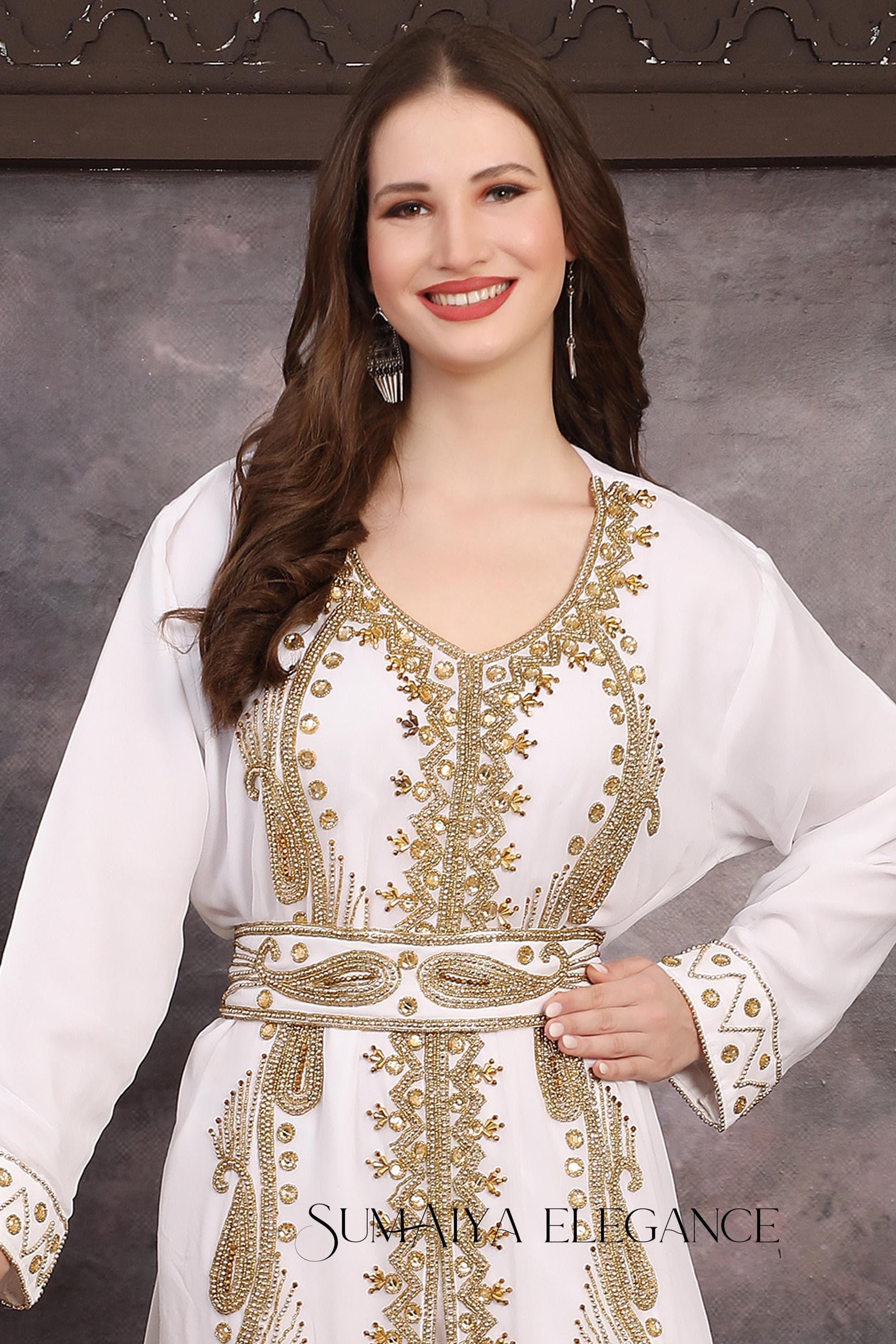 Hand Beaded Moroccan Kaftan with Scarf - Dubai Style Abaya, Party Gown - image 3