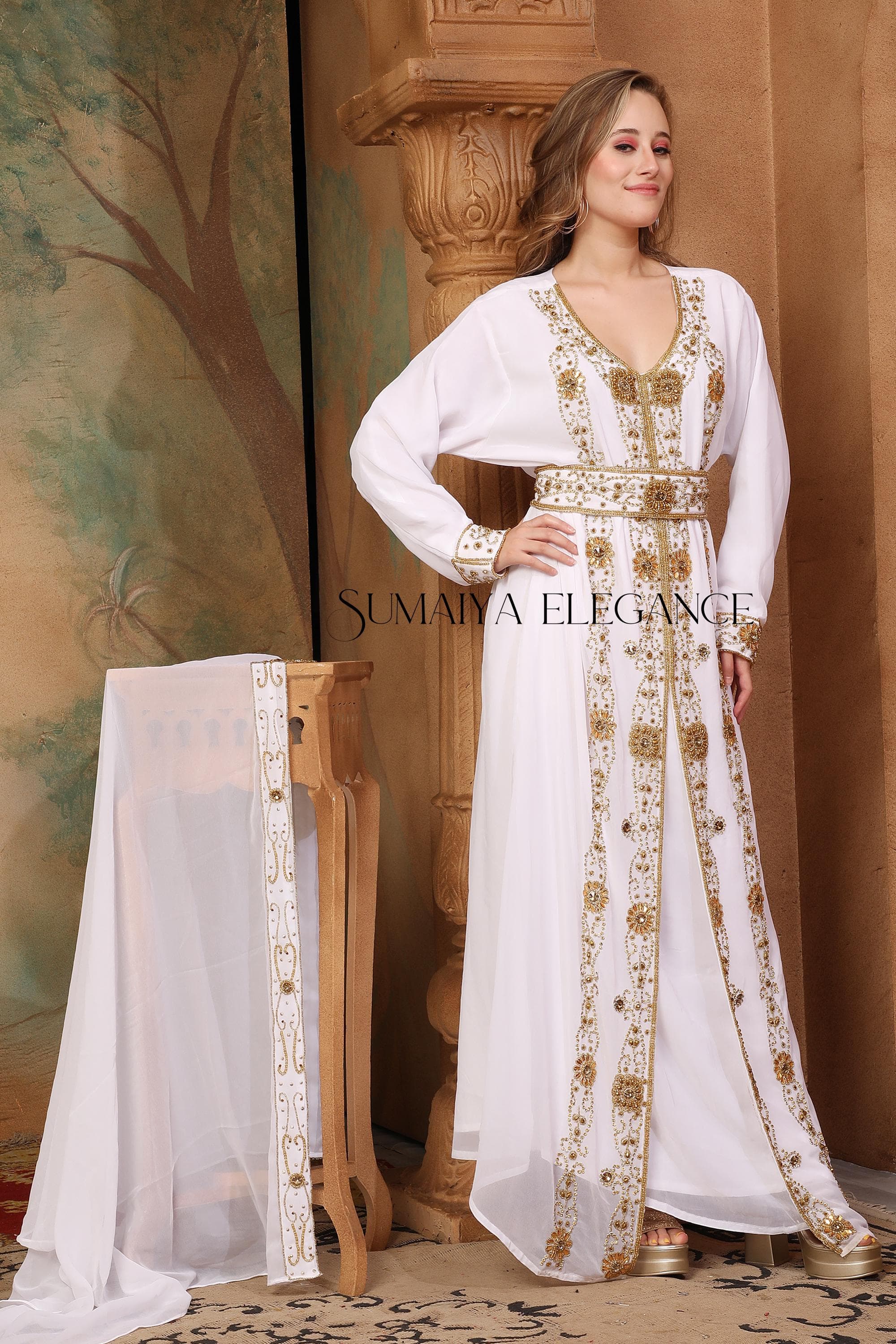 Embellished Georgette Kaftan with Headscarf - Dubai Moroccan Style - image 4