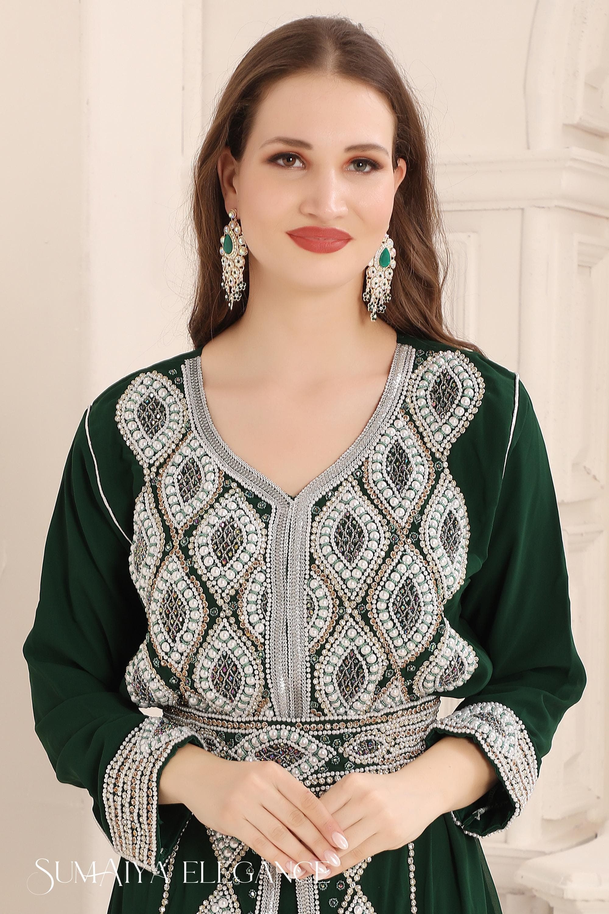 Moroccan Kaftan Silver Embroidered Abaya, Modest Wedding Dress, Henna Night Gown, Plus Size Dubai Farasha, Nikah Outfit Caftan, Ramadan - image 3