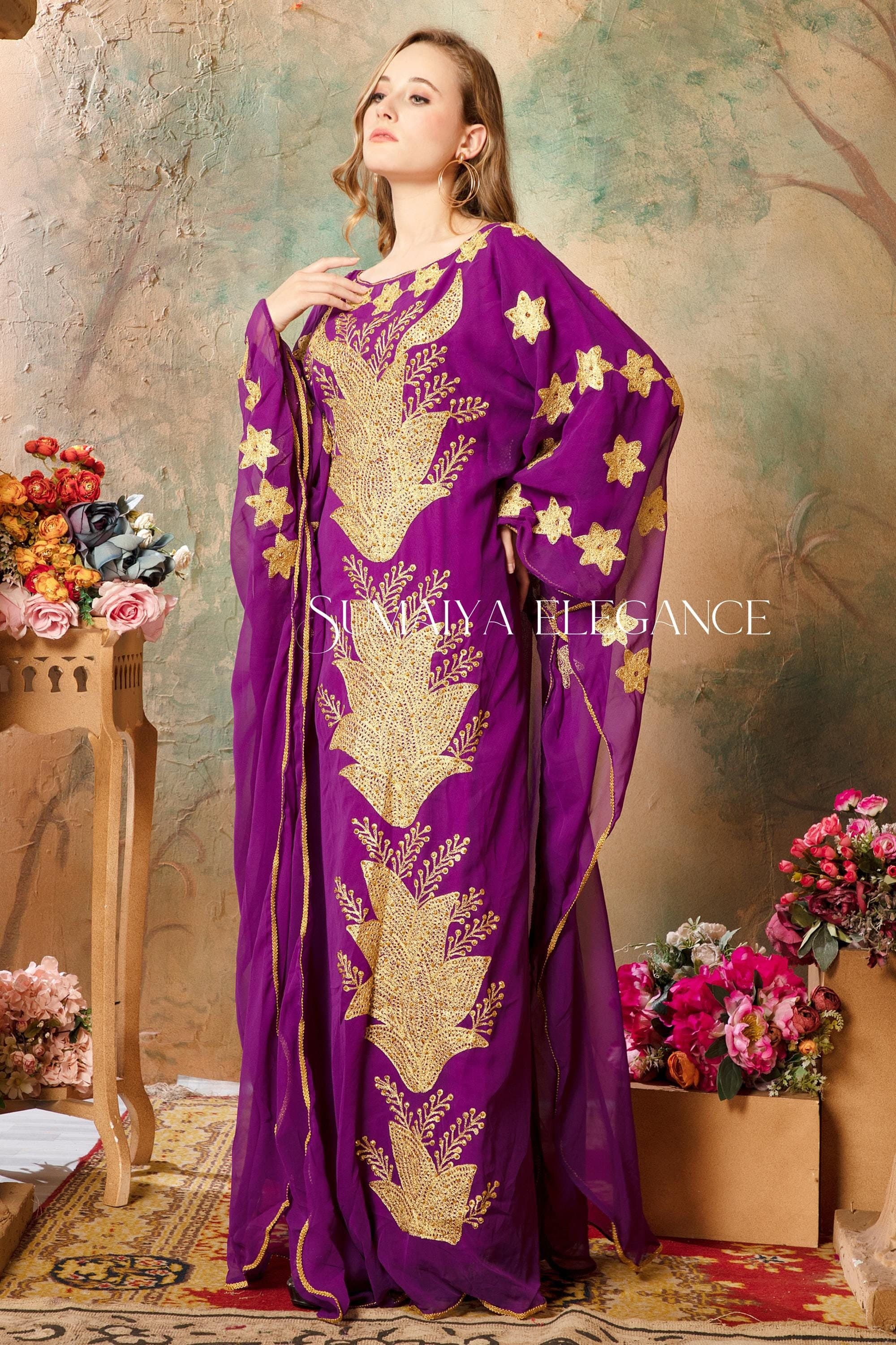 Hand Beaded Abaya Dress, Moroccan Dubai Kaftan, Party Wedding Gown
