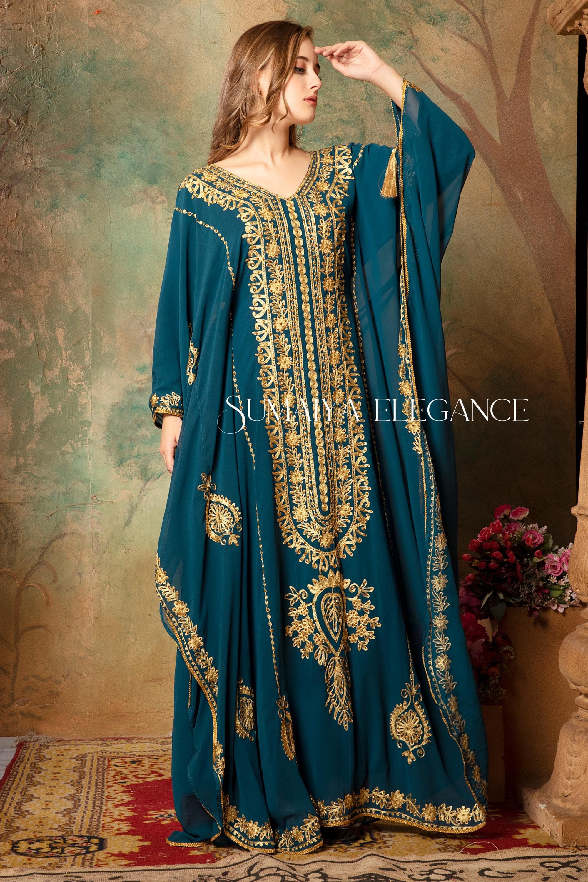 Embroidered Dubai Kaftan Abaya with Head Scarf - image 4