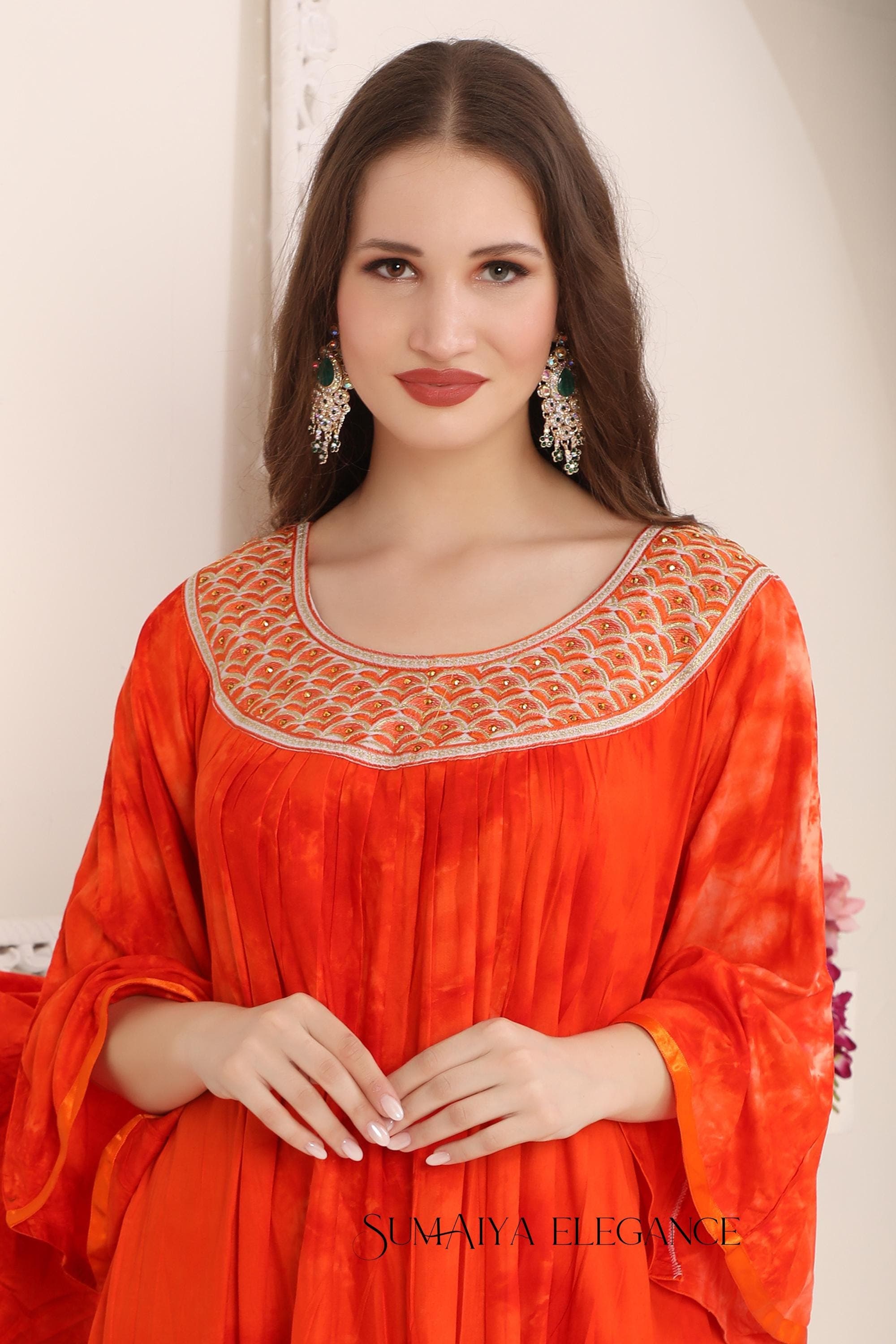 Hand Embroidered Rayon Cotton Kaftan Dress with Scarf - image 3