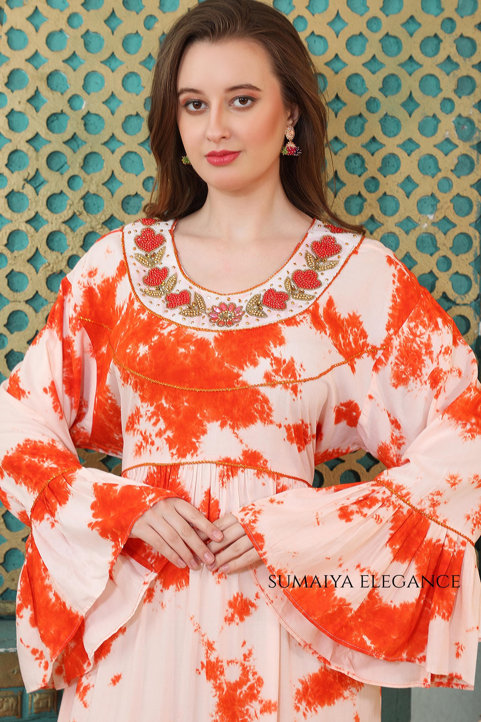 Hand Embroidered Neck Maxi Kaftan Dress, Flowy Sleeve Farasha, Modest Boho Long Dress, Loose Fit Resort Wear for Women - image 5