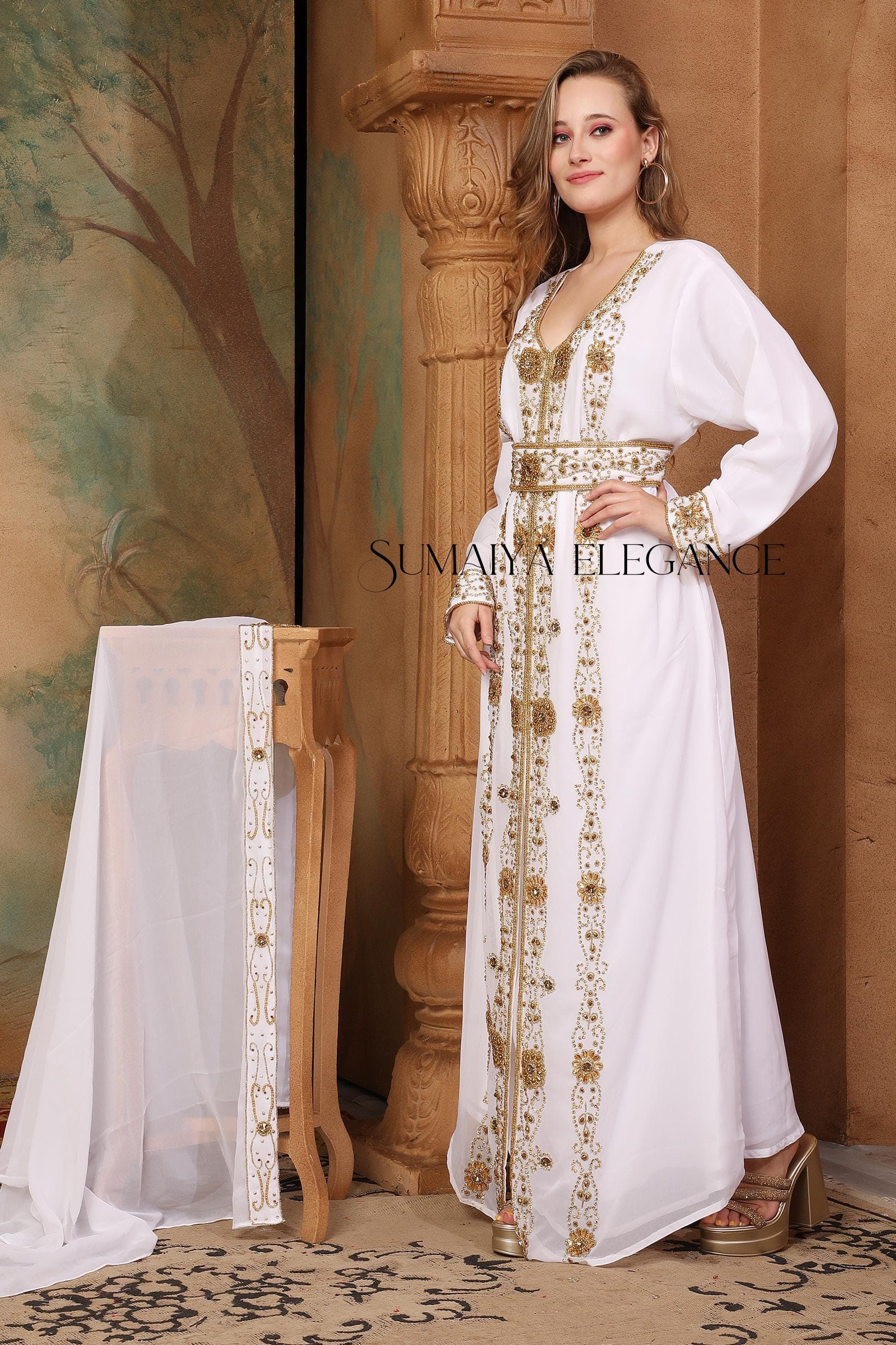 Embellished Georgette Kaftan with Headscarf - Dubai Moroccan Style - image 5