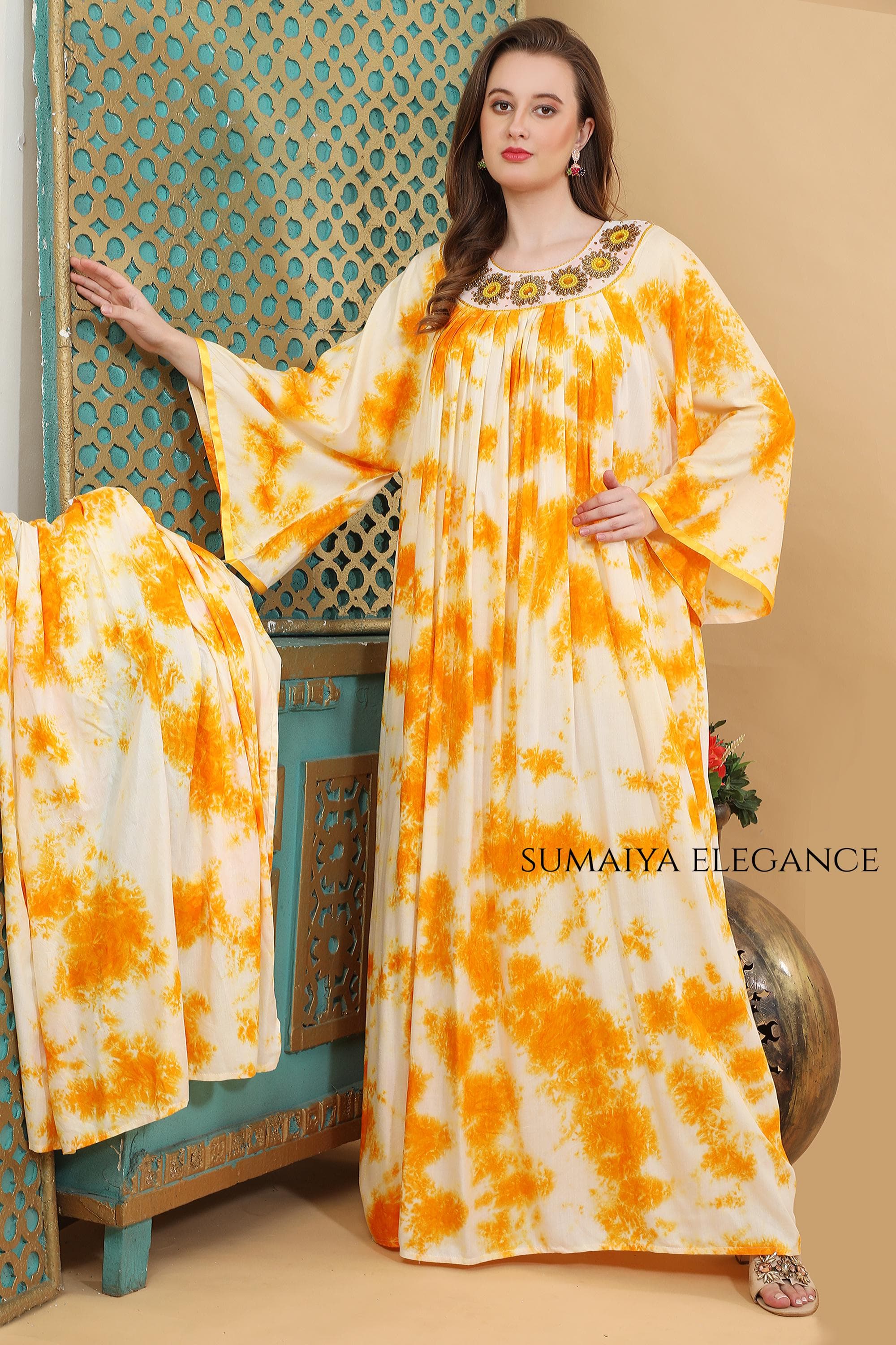 Hand Embroidered Kaftan Dress For Women Loose Fit Maxi Kaftan Boho Resort Wear modest Lounge Dress Comfortable Summer Abaya