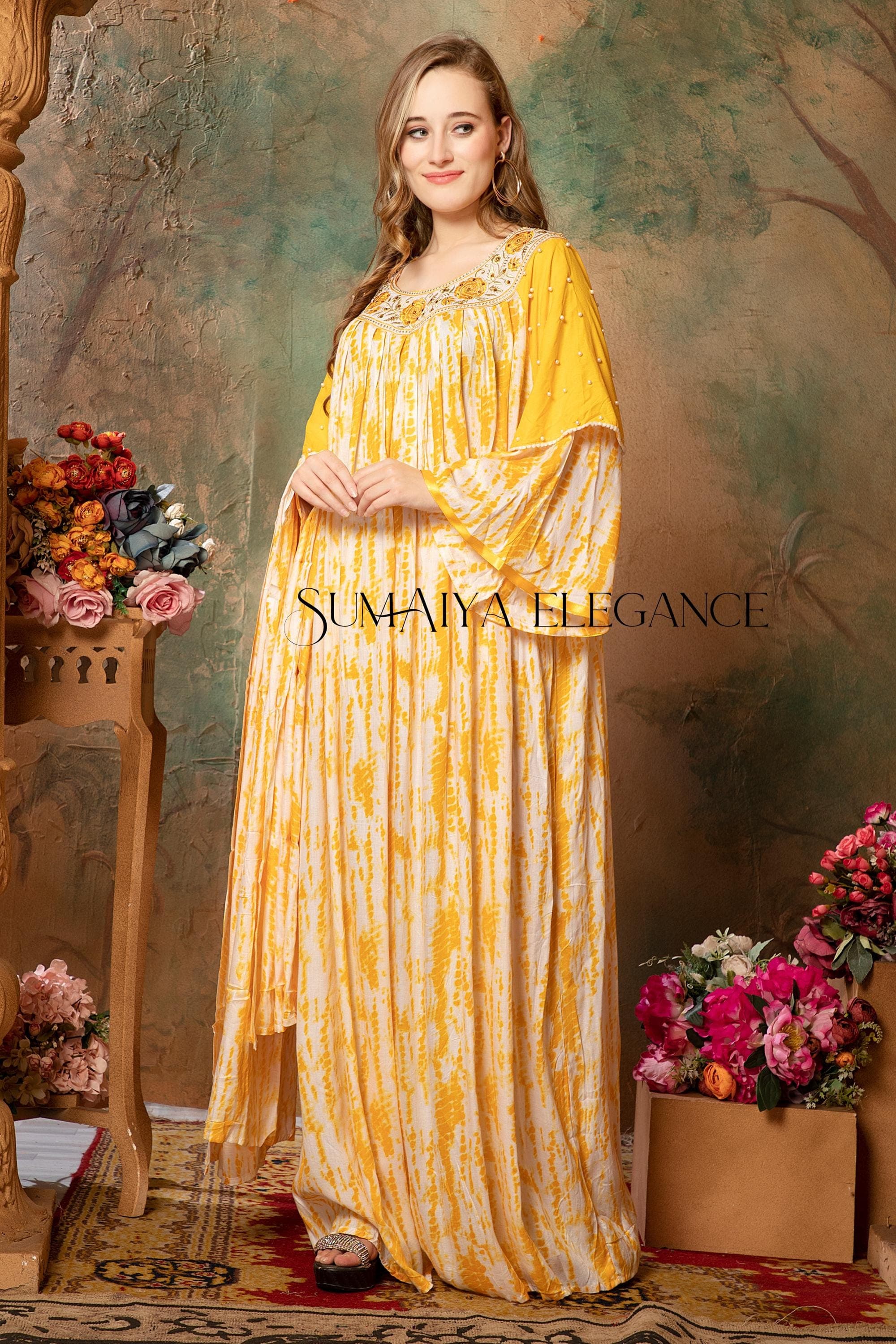 Oversized Cotton Kaftan Dress, Ankle Length Boho, Puff Sleeve Lounge Dress, Plus Size Cotton Maxi Dress, Modest Resort Wear, Summer Cover Up - image 5