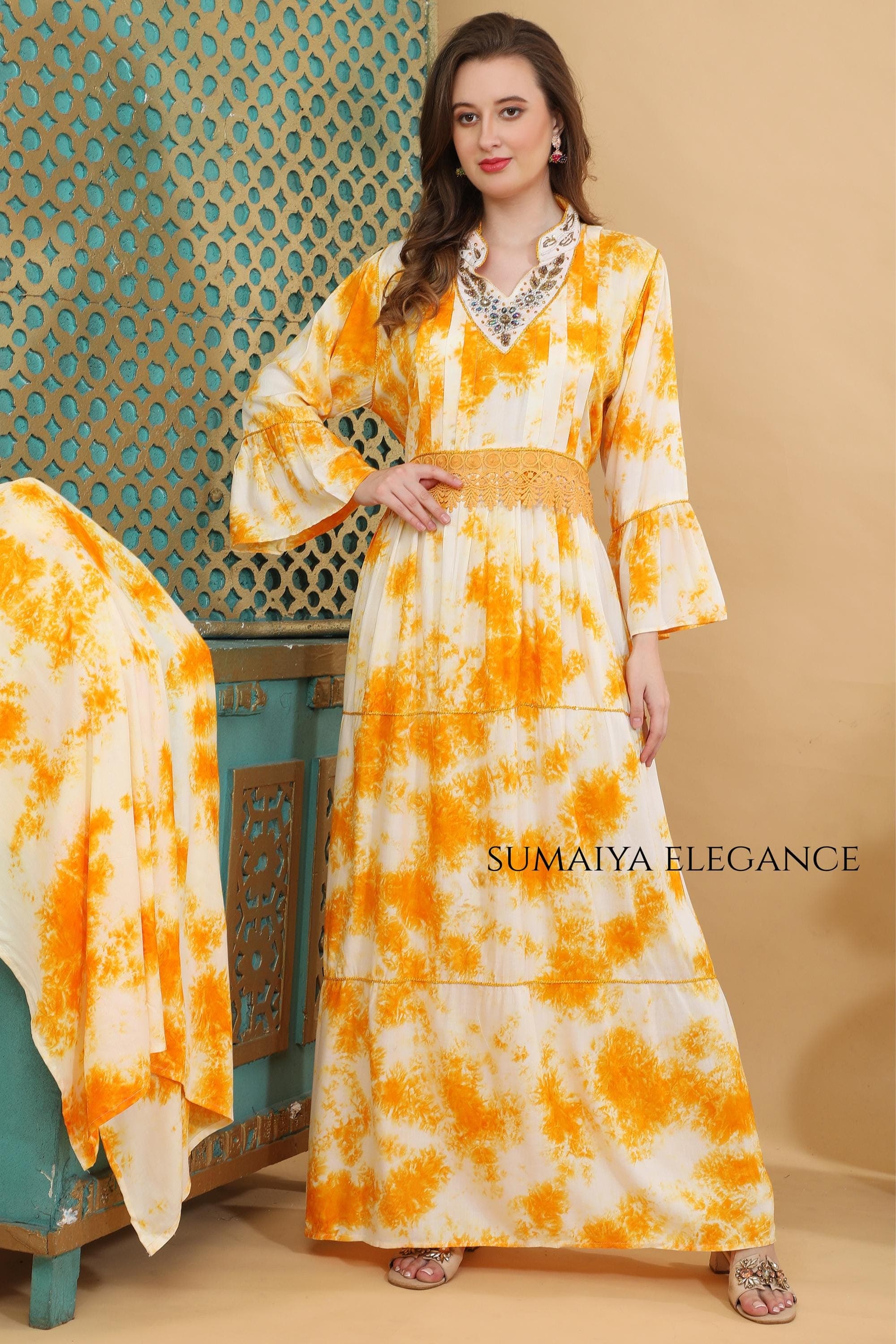 Modest Maxi Dress For Women, Cotton Kaftan Abaya Plus Size Loose Fit Dress Embroidered Neck Evening Wear Resort Outfit - image 4