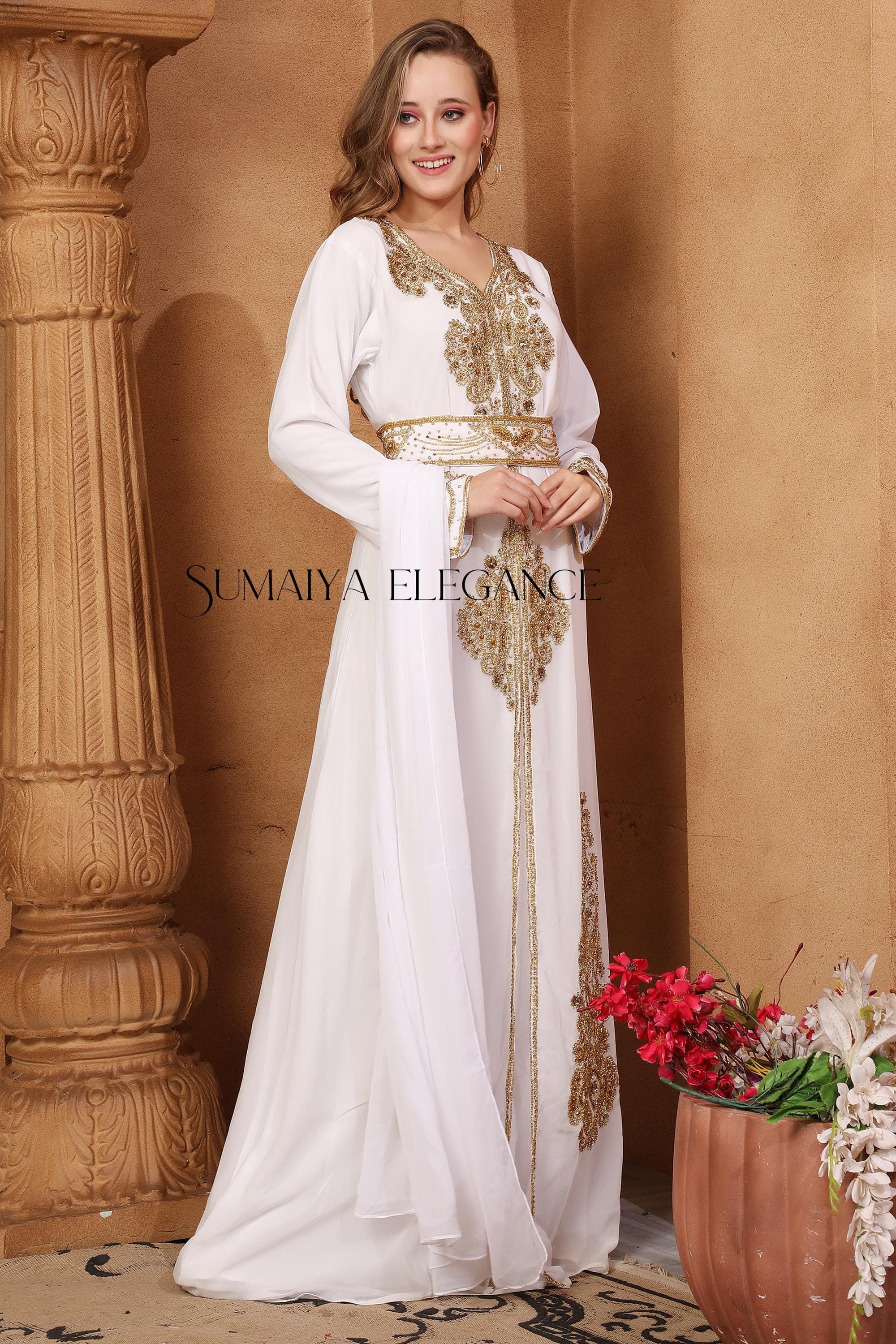 Embellished Georgette Moroccan Kaftan with Headscarf - image 5
