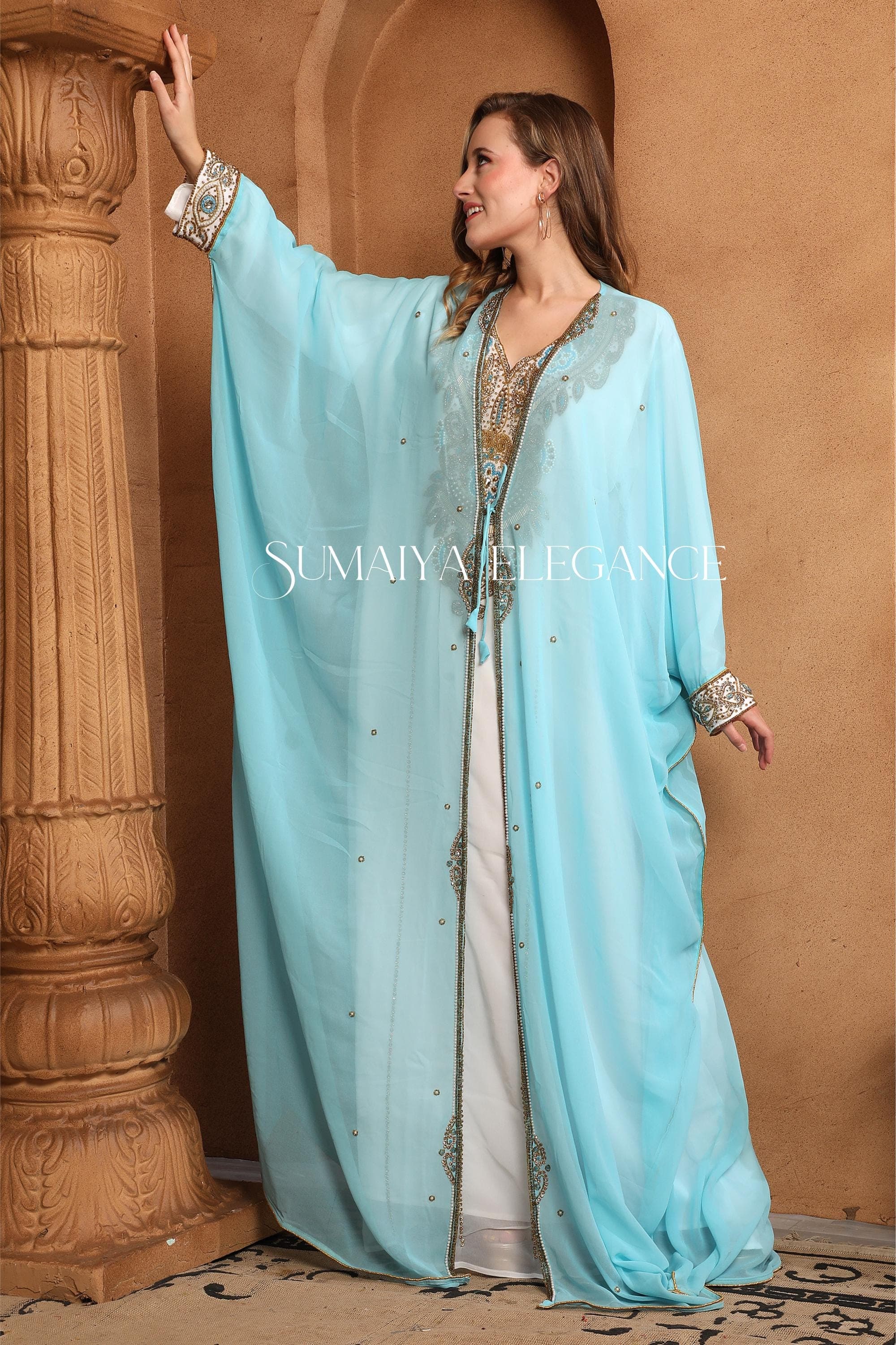 Umarah Inner Jacket Caftan, Dubai Moroccan Kaftan Hand Beaded Party Wear Wedding Arabic Abaya Stylish Long Gown Very Fancy Dress for Women - image 5
