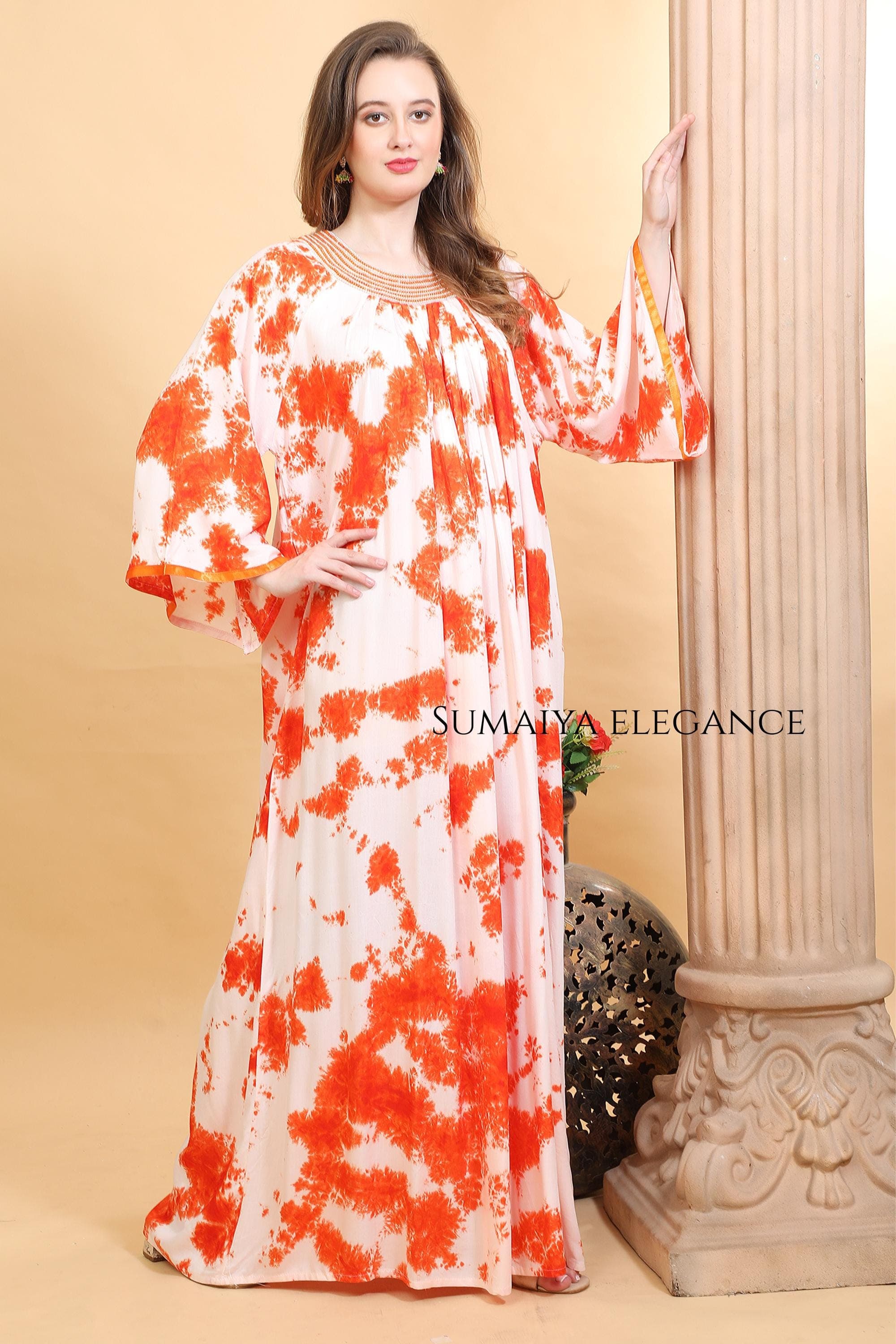 Luxury Kaftan Maxi Dress with Embroidered Round Neckline, Elegant Loose Fit Kaftan, Modest Resort Wear - image 3