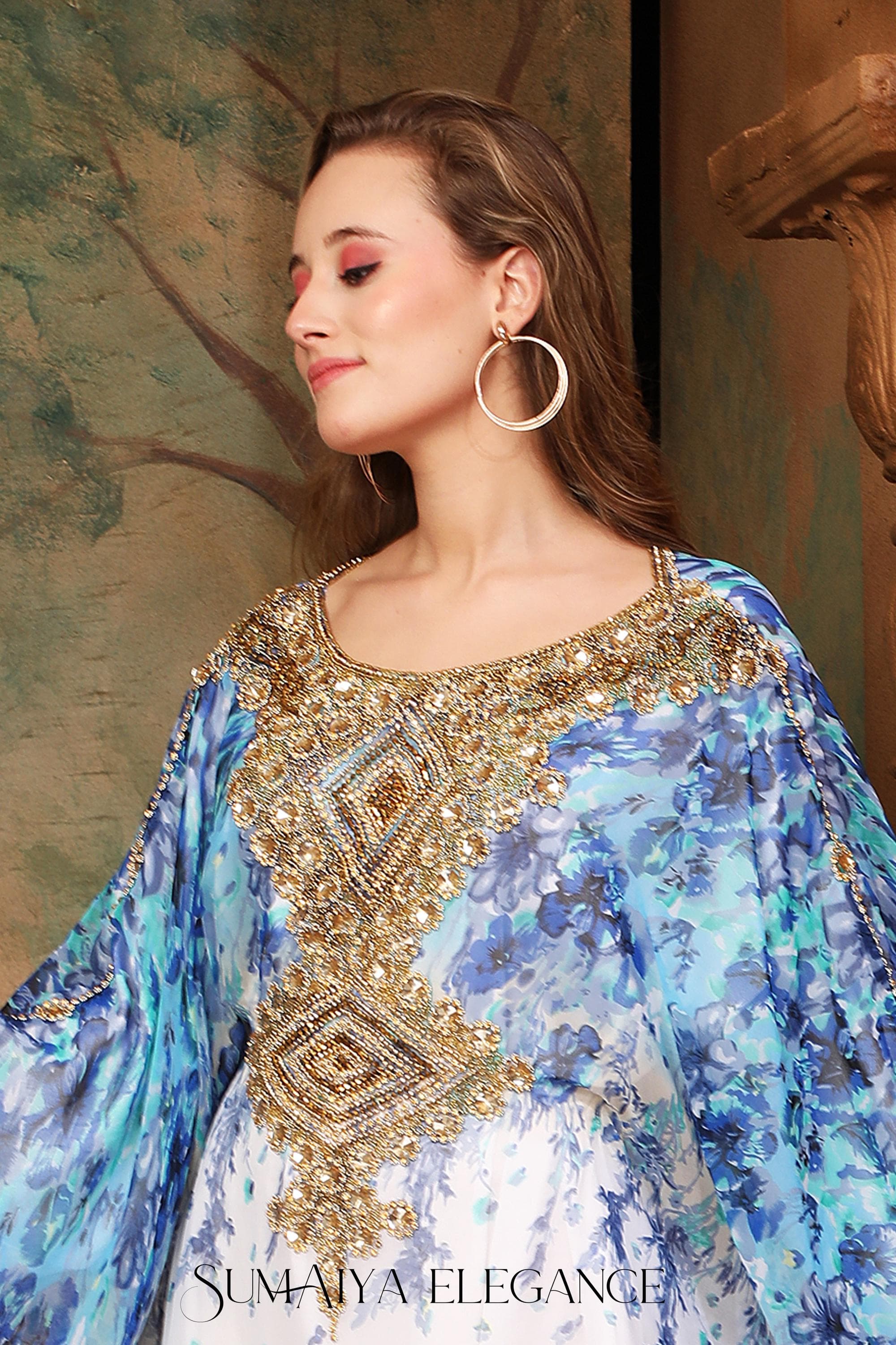 Hand Beaded Georgette Kaftan Dress with Headscarf - image 3
