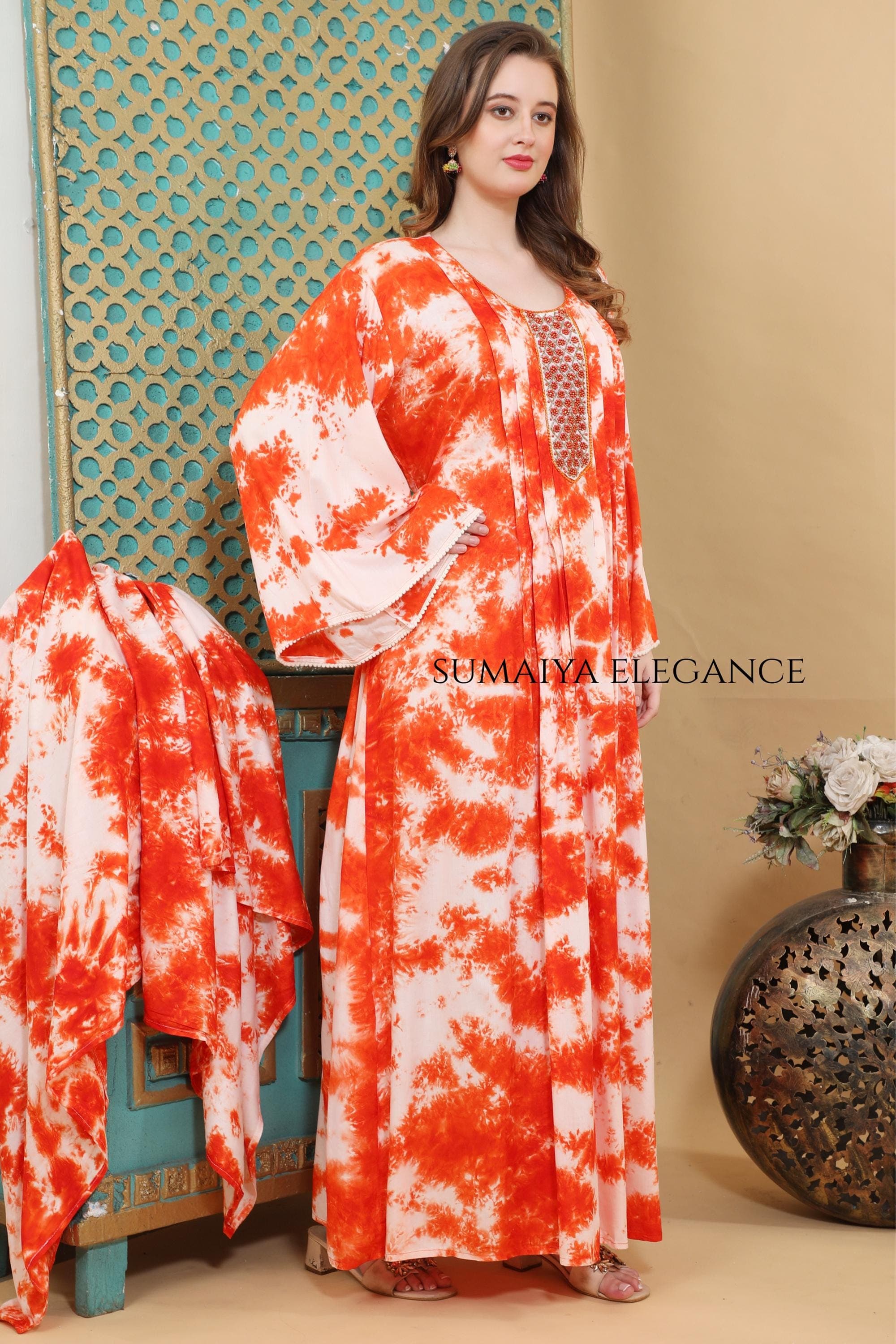 Designer Kaftan Dress with Detailed Front Panel Flowy Maxi Kaftan for Women Modest Vacation Outfit.Best fit for summer. - image 5