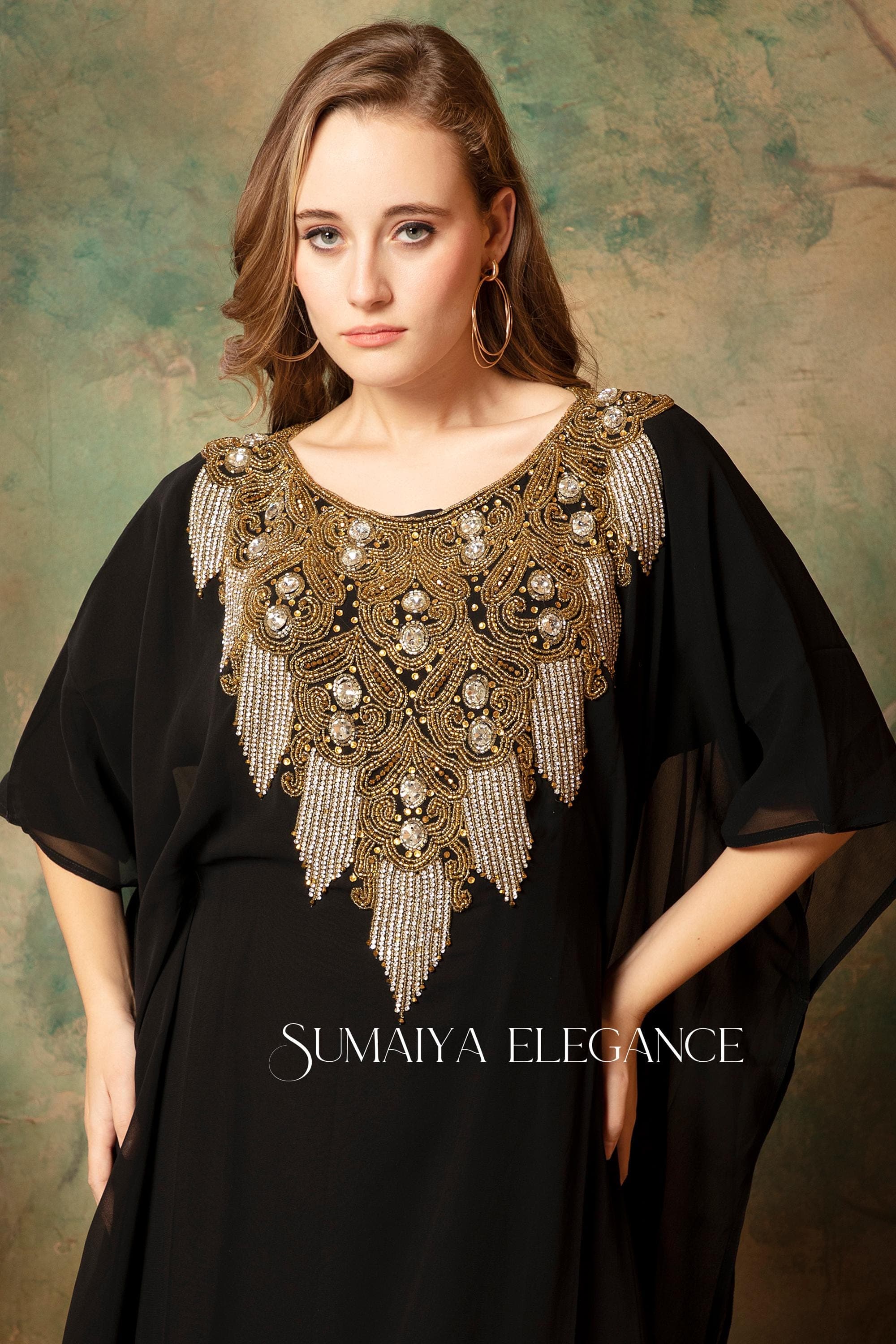 Embellished Georgette Kaftan Abaya with Headscarf - image 3