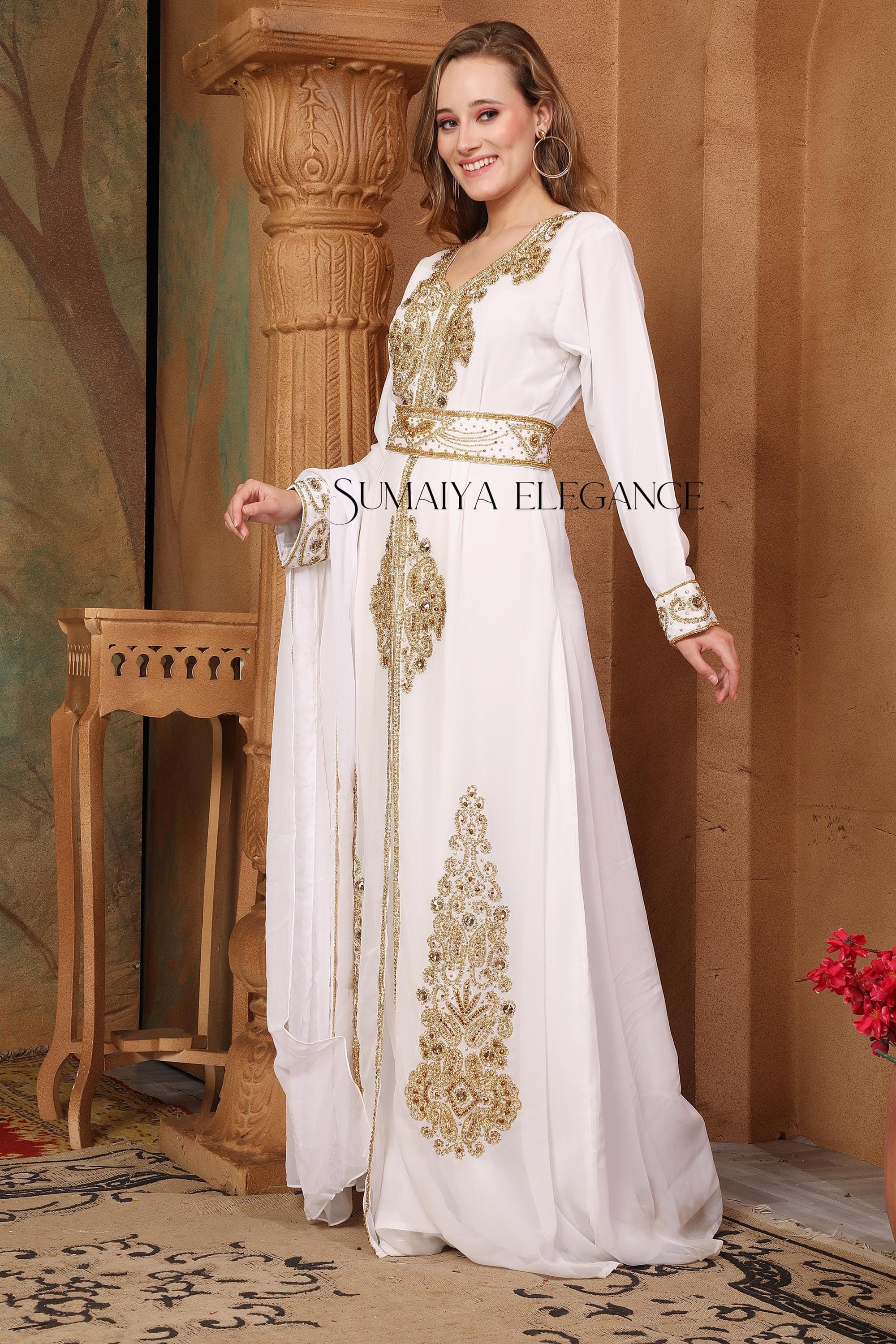 Embellished Georgette Moroccan Kaftan with Headscarf - image 4